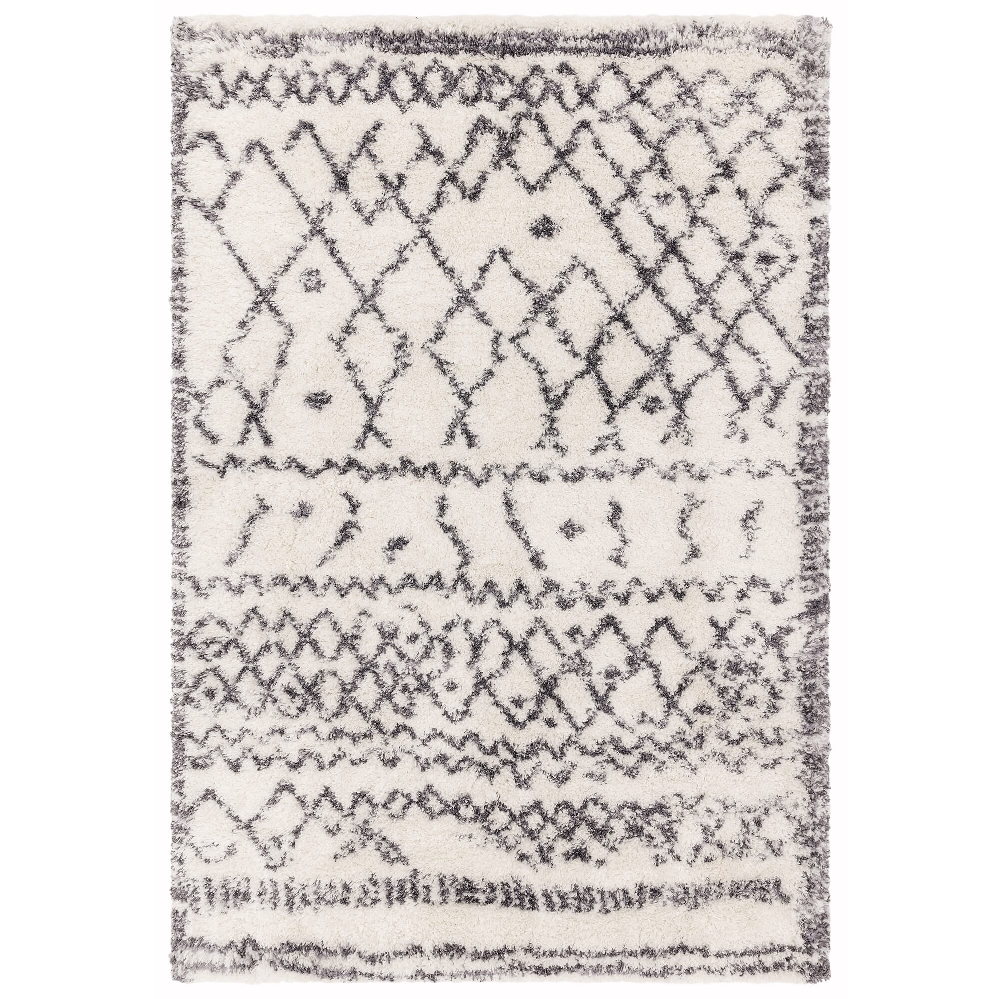 Alto Cream & Grey Moroccan Shaggy Rug AL04