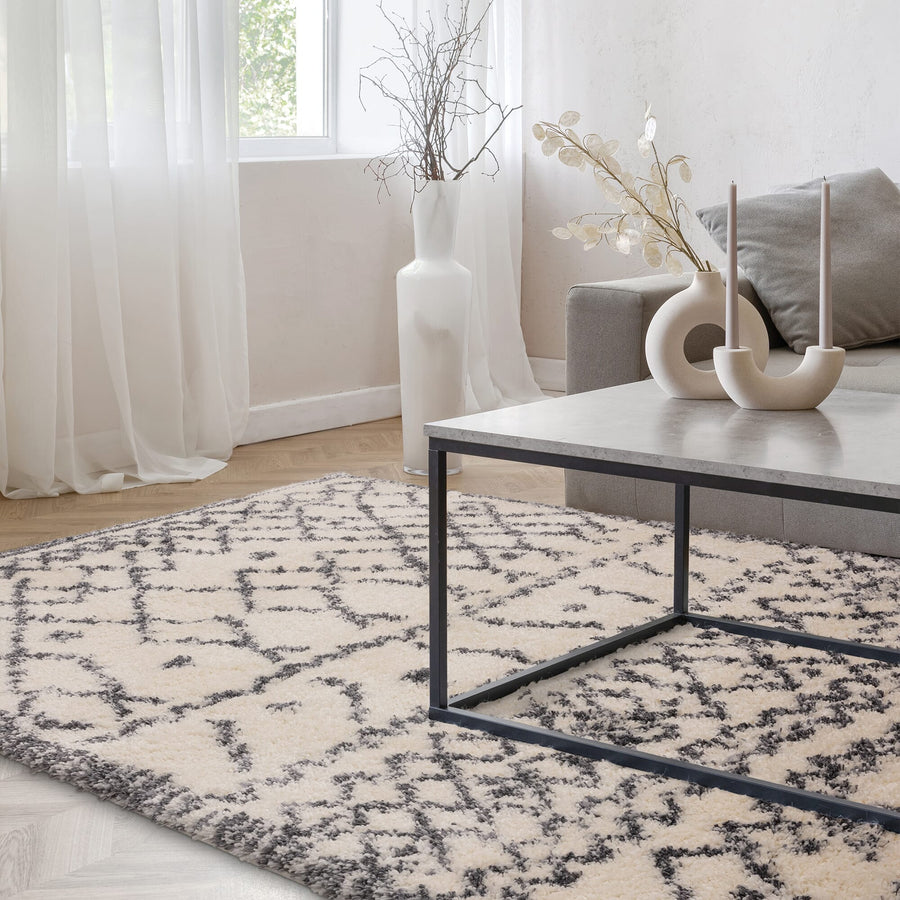 Alto Cream & Grey Moroccan Shaggy Rug AL04