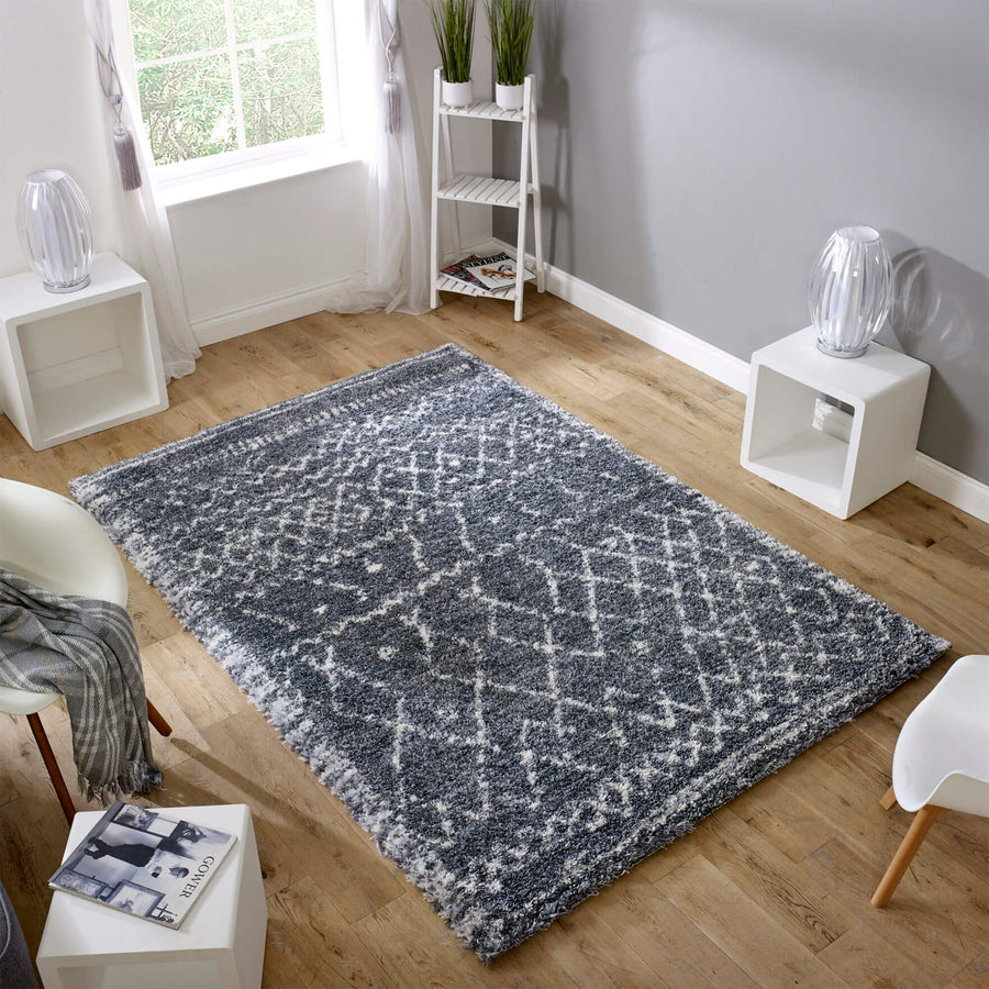 Alto Grey & Cream Moroccan Shaggy Rug AL05