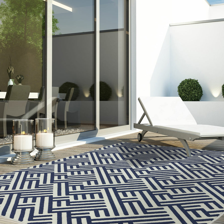 Antibes Blue/White Linear Indoor/Outdoor Rug AN04