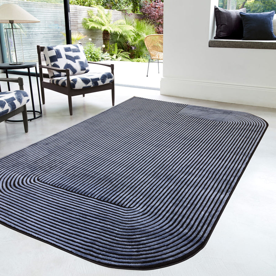 Kuza Shape Black / Navy Rug