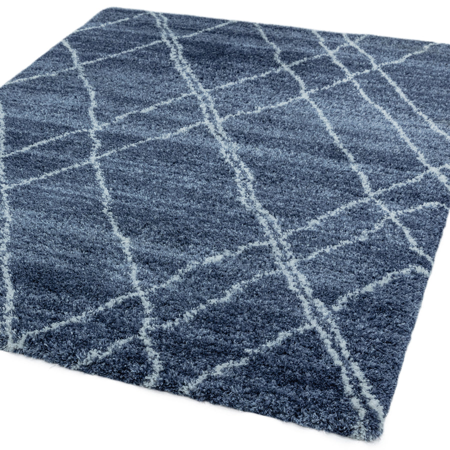 Alto Blue & Cream Moroccan Shaggy Rug AL01