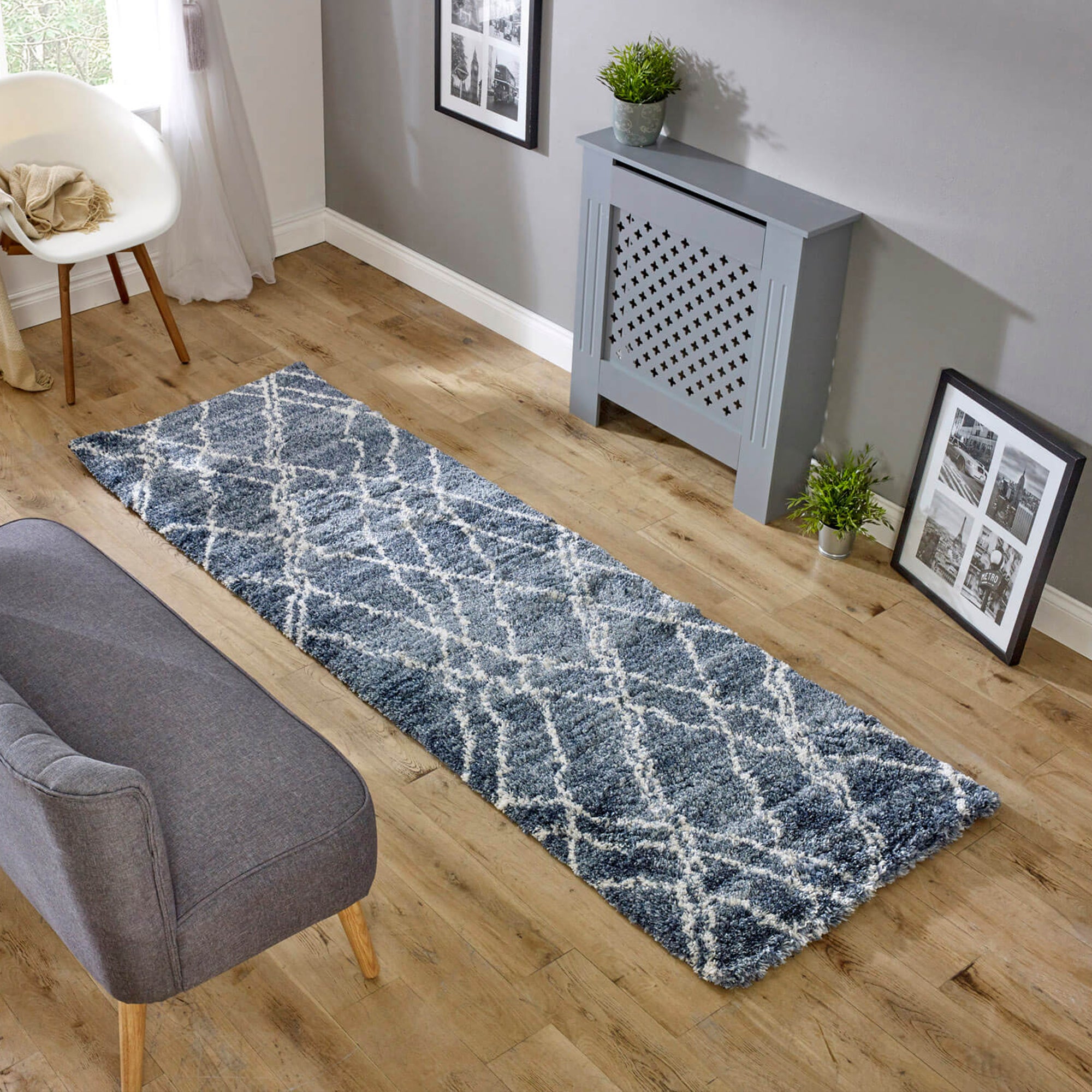 Alto Blue & Cream Moroccan Shaggy Rug AL01