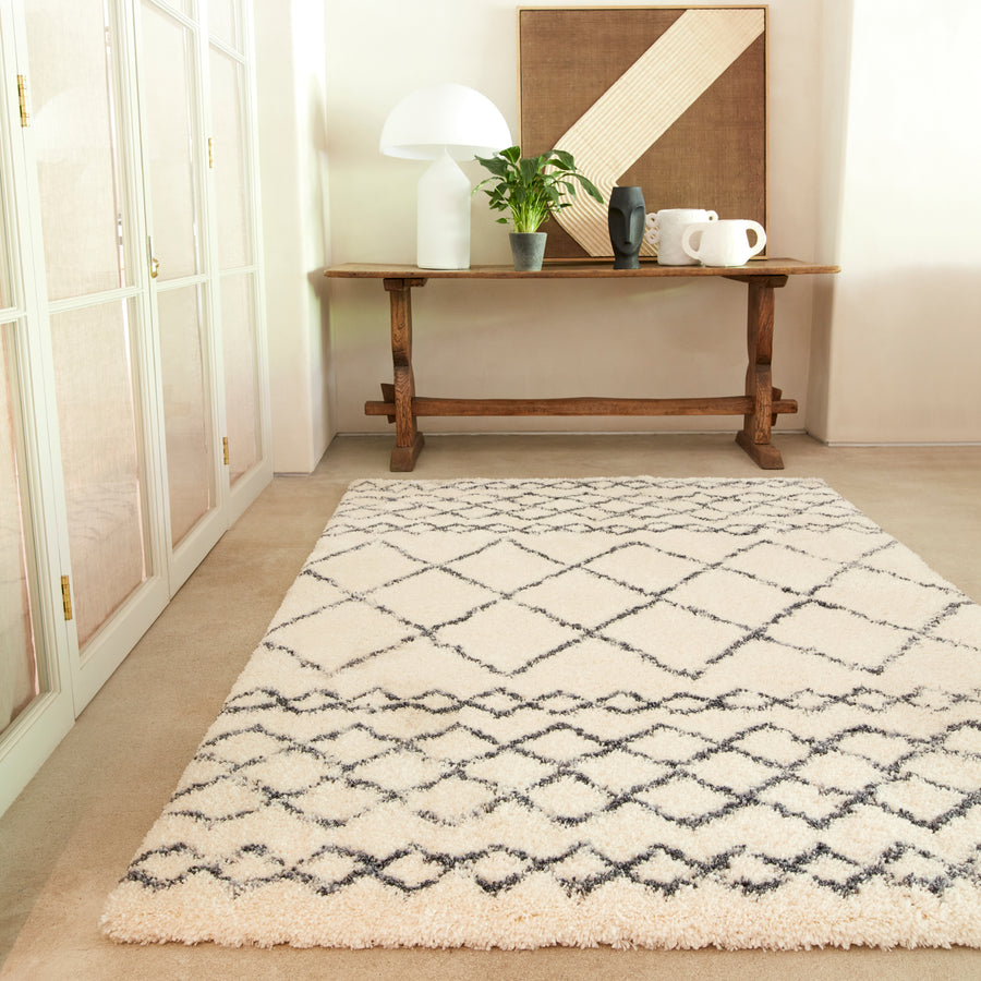 Alto Cream & Grey Moroccan Shaggy Rug AL02