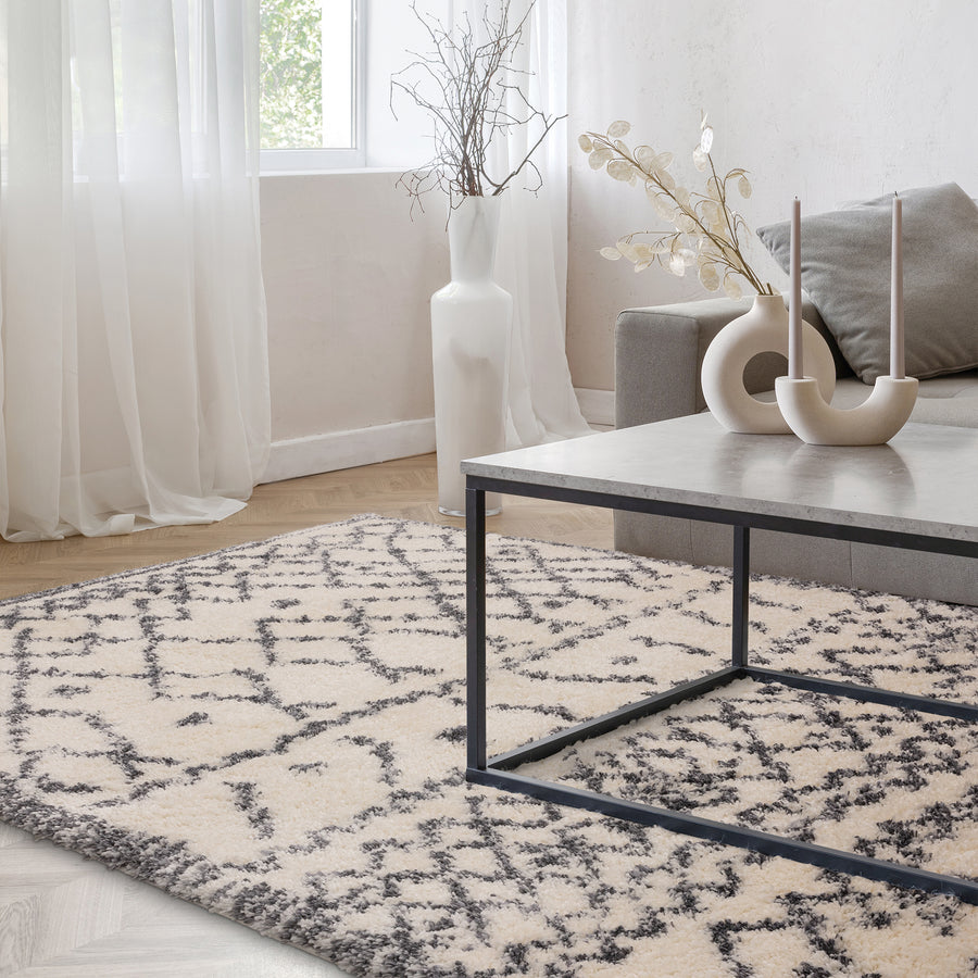 Alto Cream & Grey Moroccan Shaggy Rug AL04
