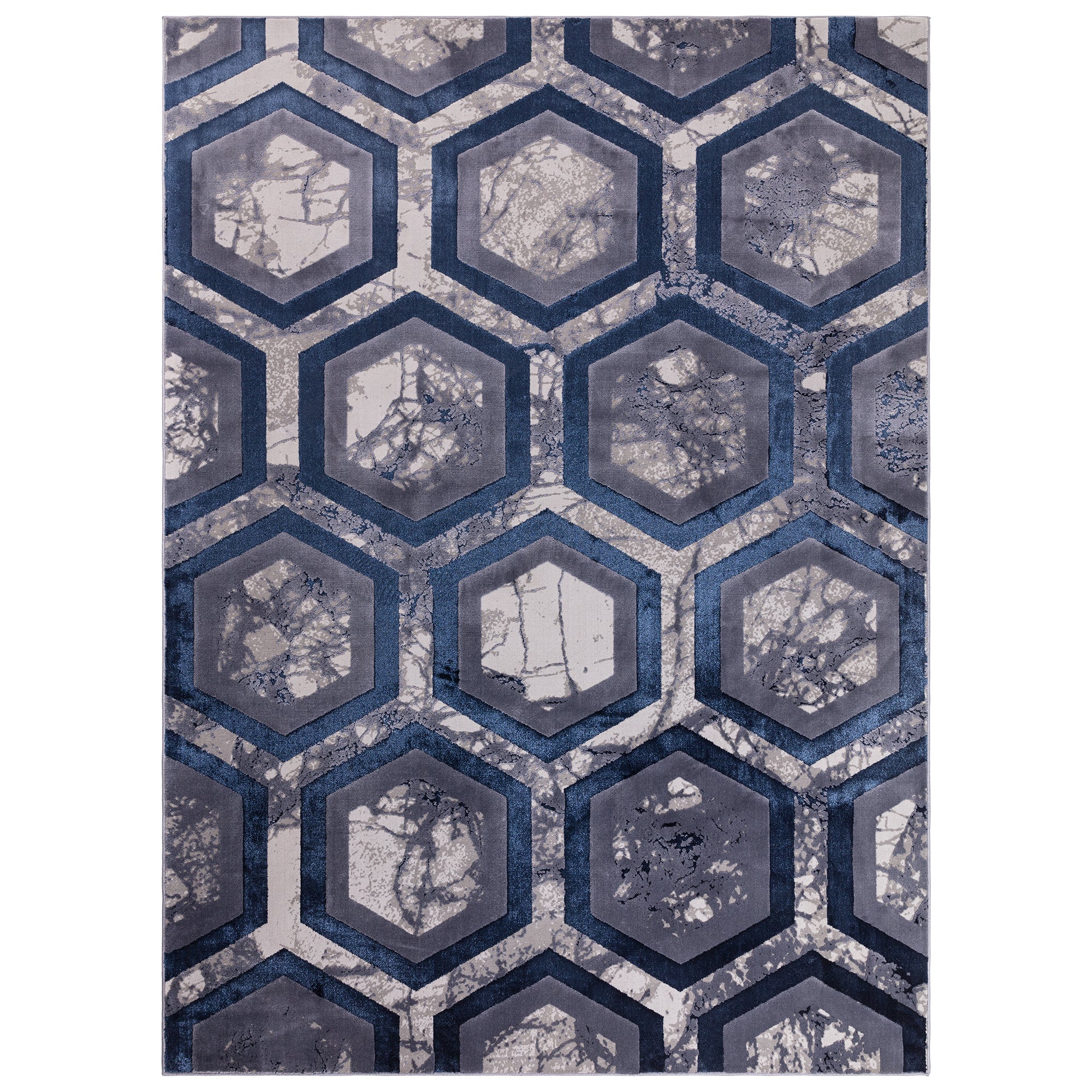 Aurora Hexagon Metallic Blue Rug AU19