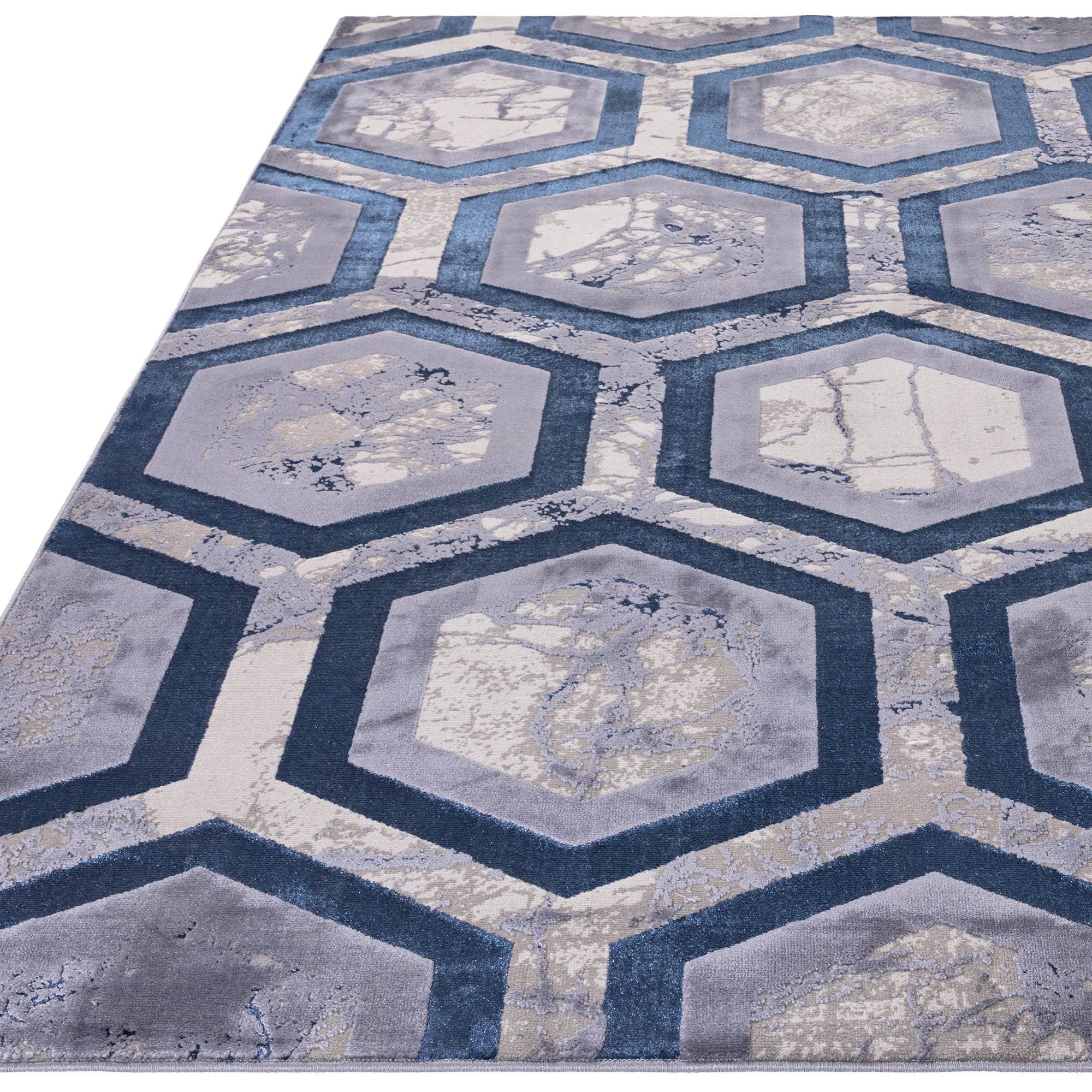 Alfombra Aurora Hexagon Metálica Azul AU19