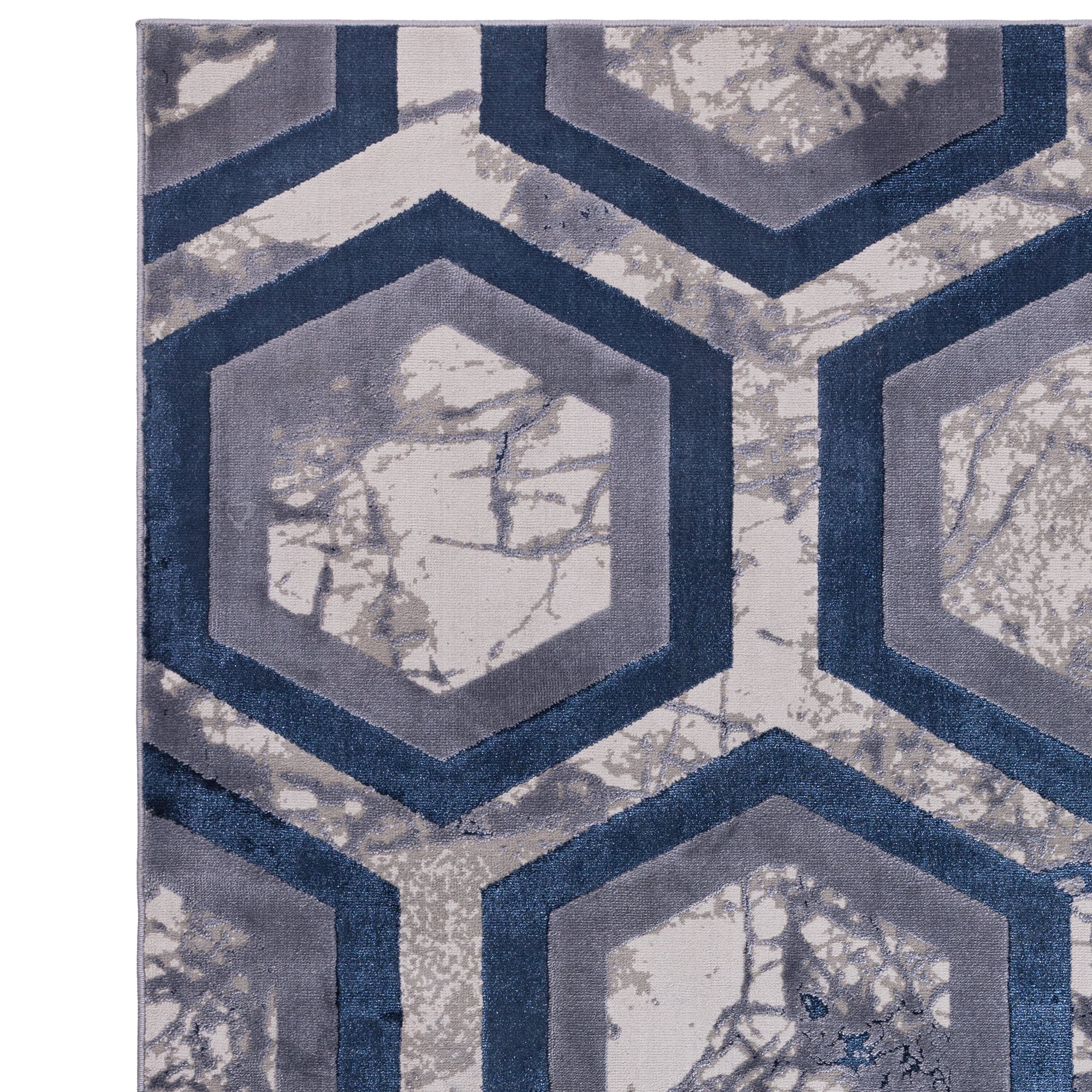 Alfombra Aurora Hexagon Metálica Azul AU19