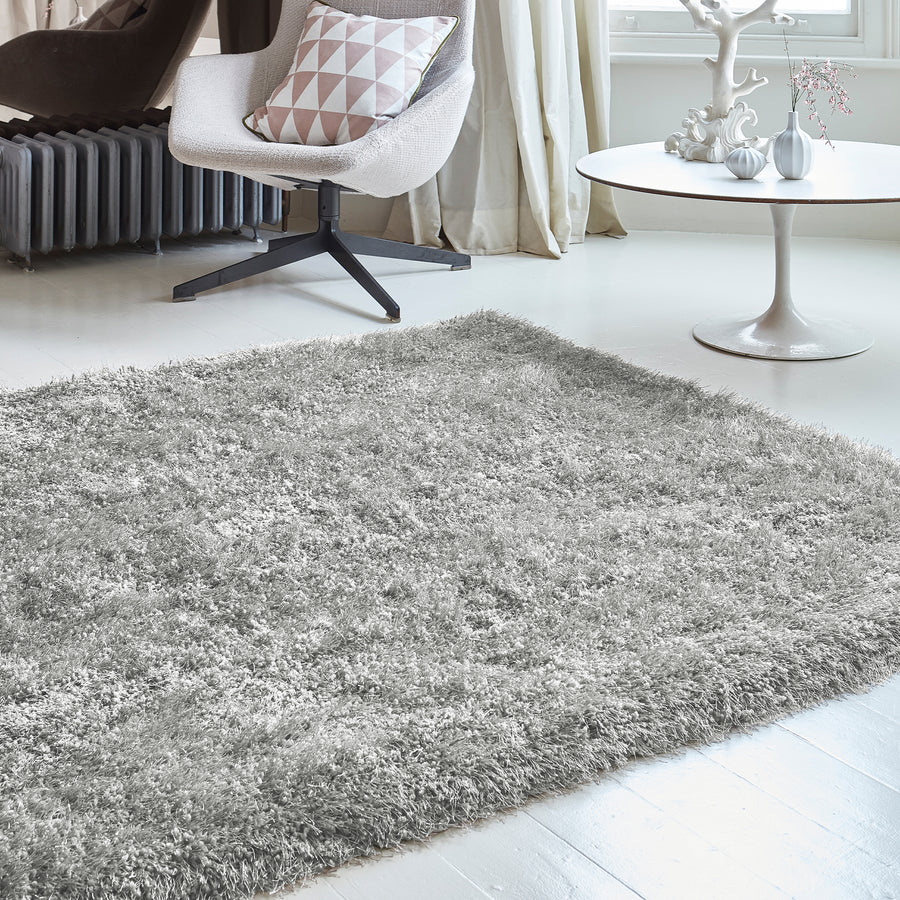 Cascade Silver Shiny Shaggy Rug
