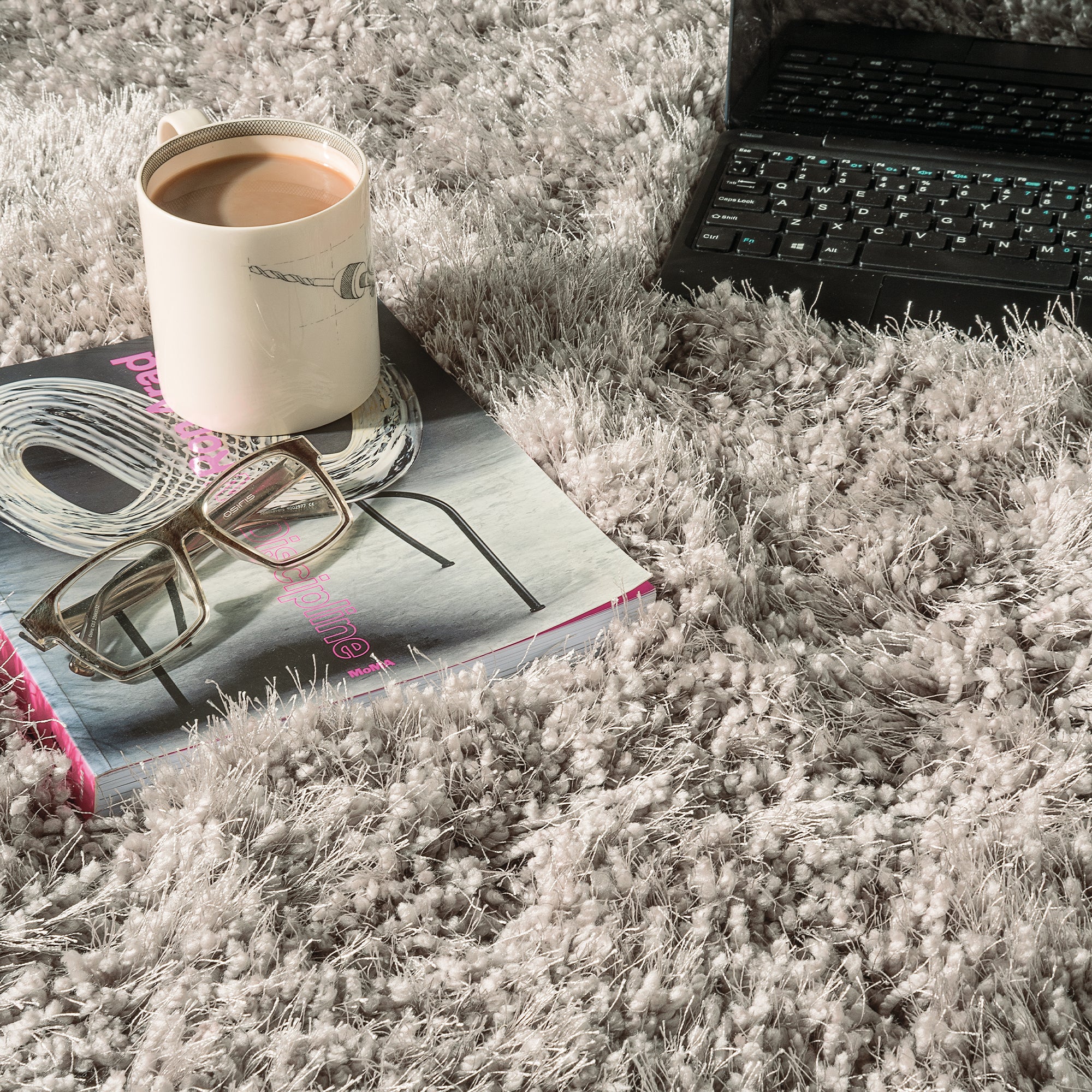 Cascade Silver Shiny Shaggy Rug
