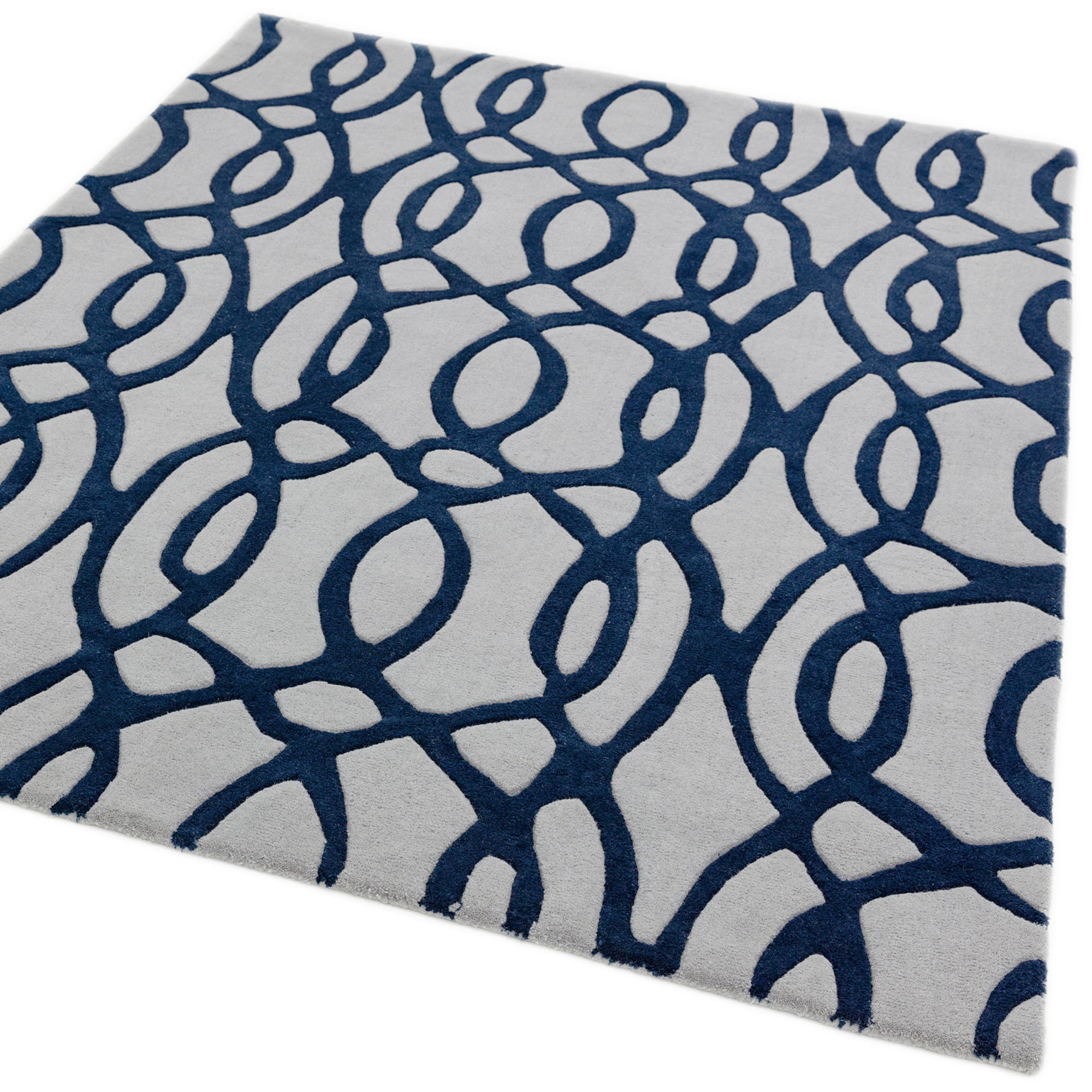 Alfombra de lana azul Matrix Wire MAX36, hecha a mano con técnica de tufteado