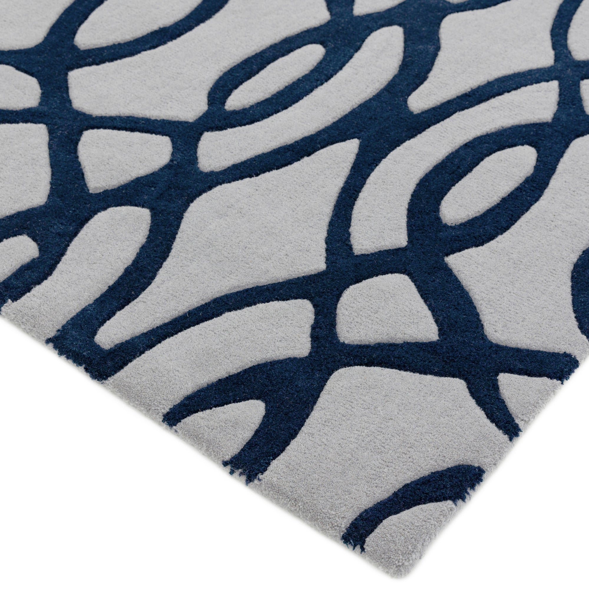 Alfombra de lana azul Matrix Wire MAX36, hecha a mano con técnica de tufteado