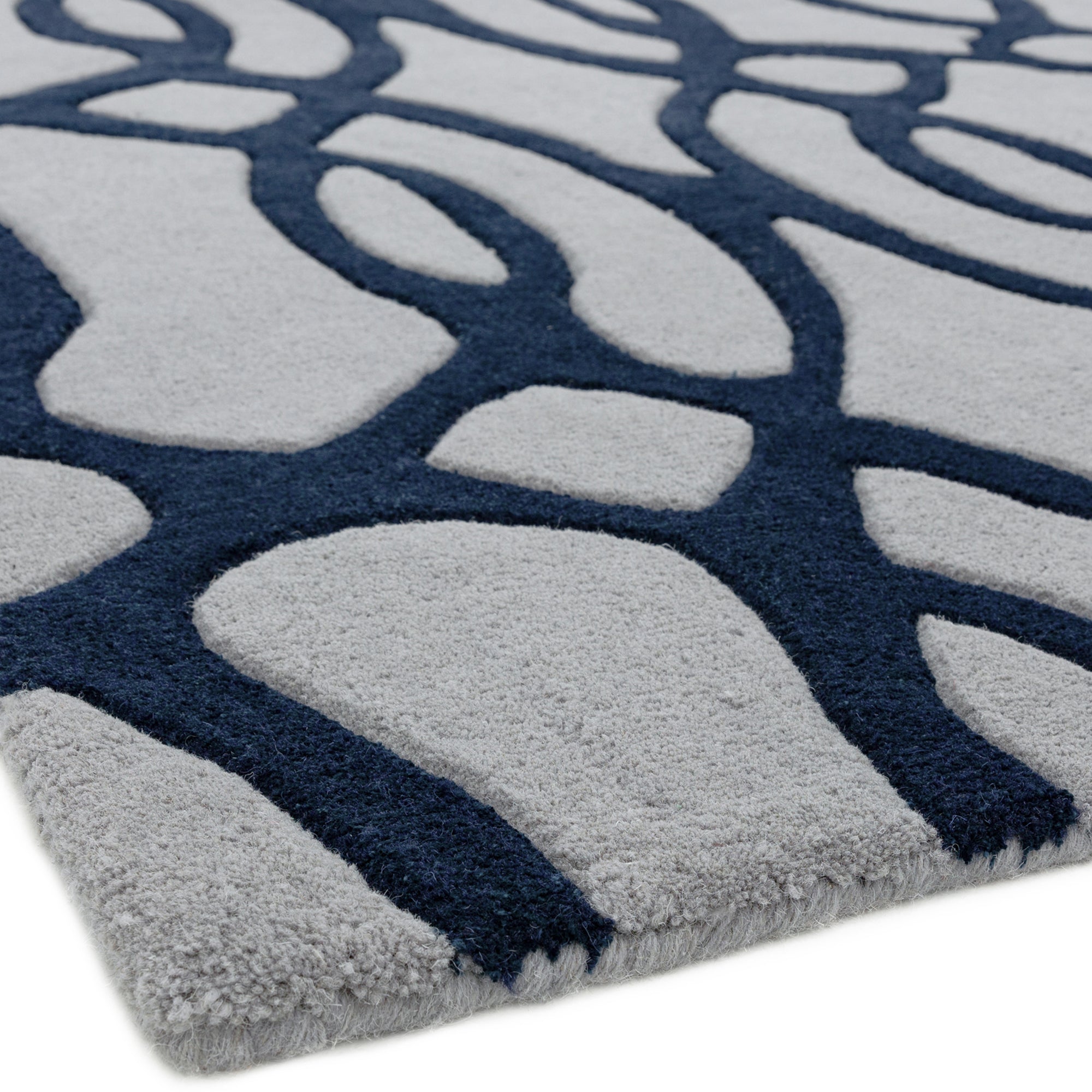 Alfombra de lana azul Matrix Wire MAX36, hecha a mano con técnica de tufteado