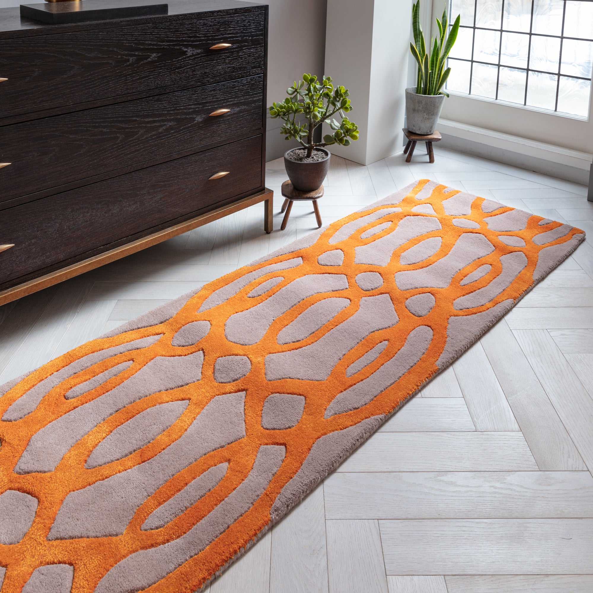 Alfombra de lana naranja Matrix Wire MAX37, hecha a mano con técnica de tufteado