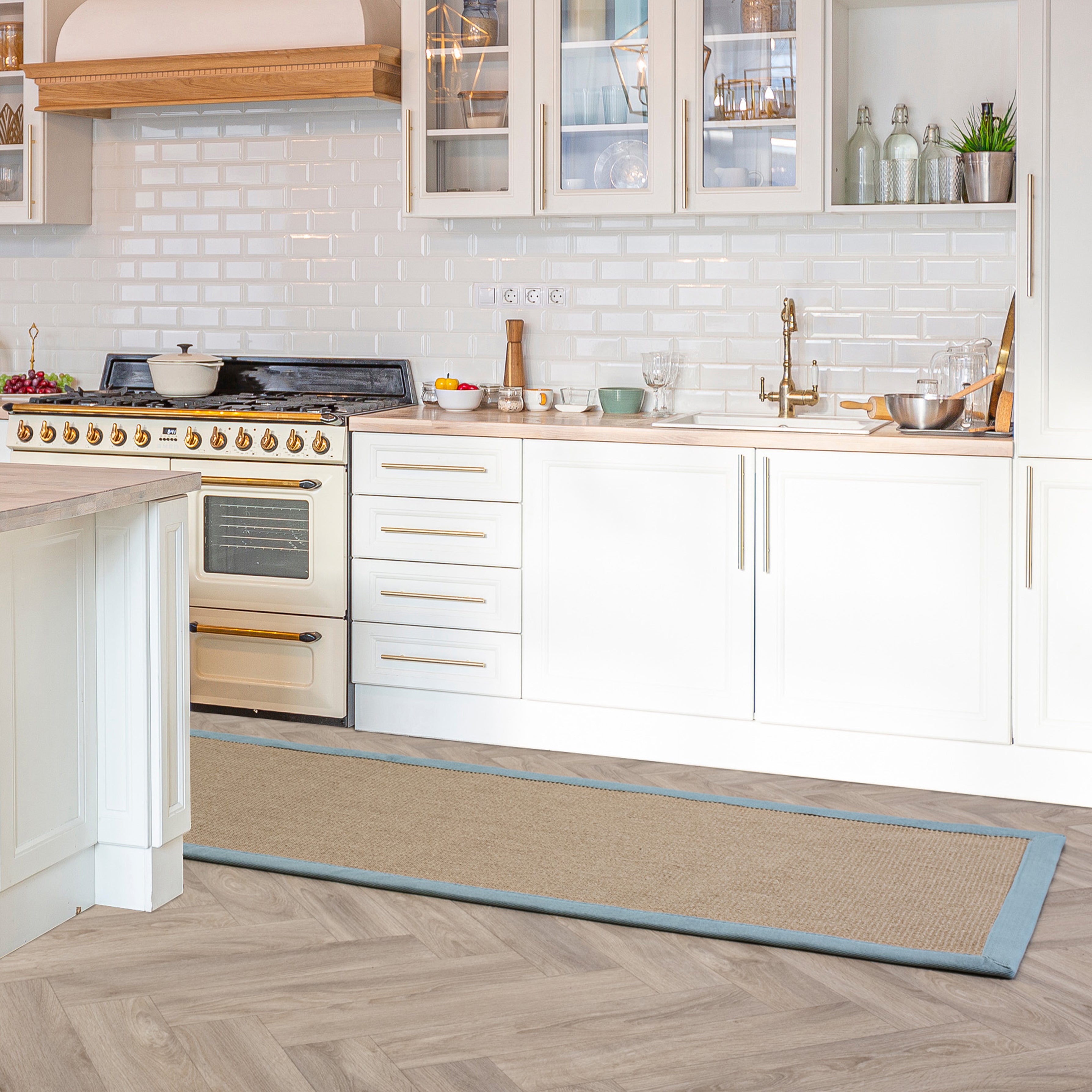 Sisal Linen/Aqua Border Rug