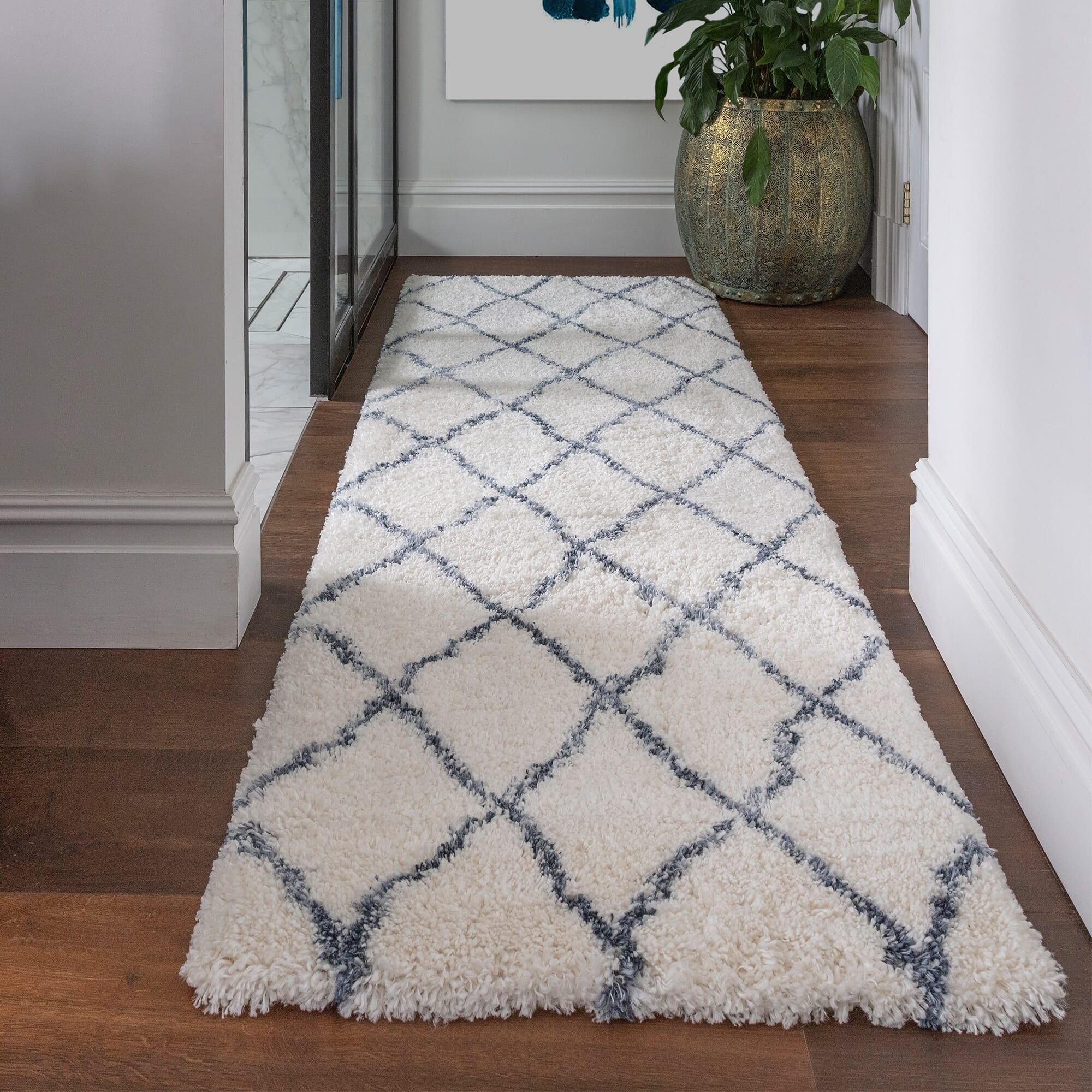 Alto Cream & Blue Moroccan Shaggy Rug AL03