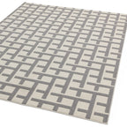 Alfombra Antibes Blanco/Gris Cuadrícula Interior/Exterior AN03  