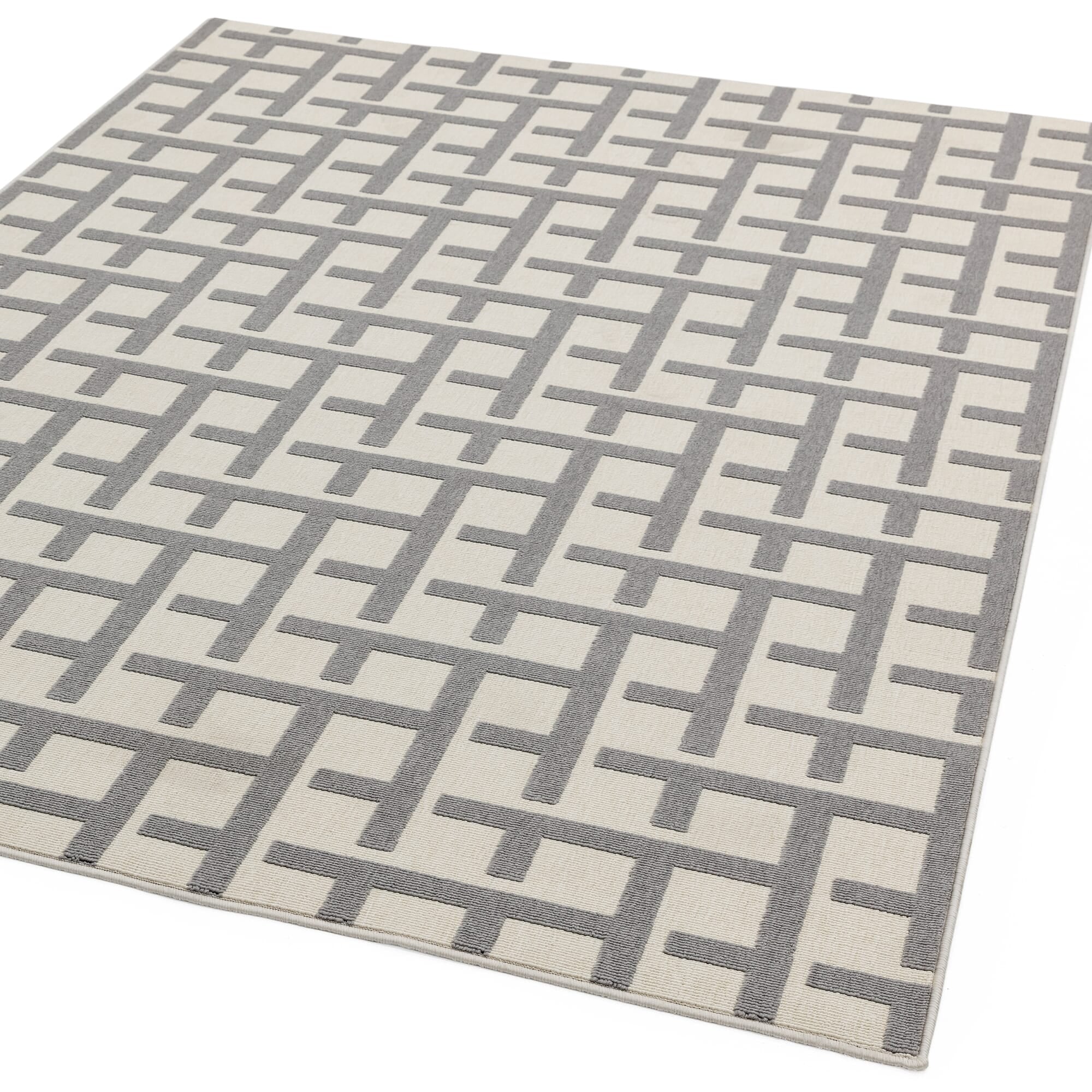Alfombra Antibes Blanco/Gris Cuadrícula Interior/Exterior AN03  