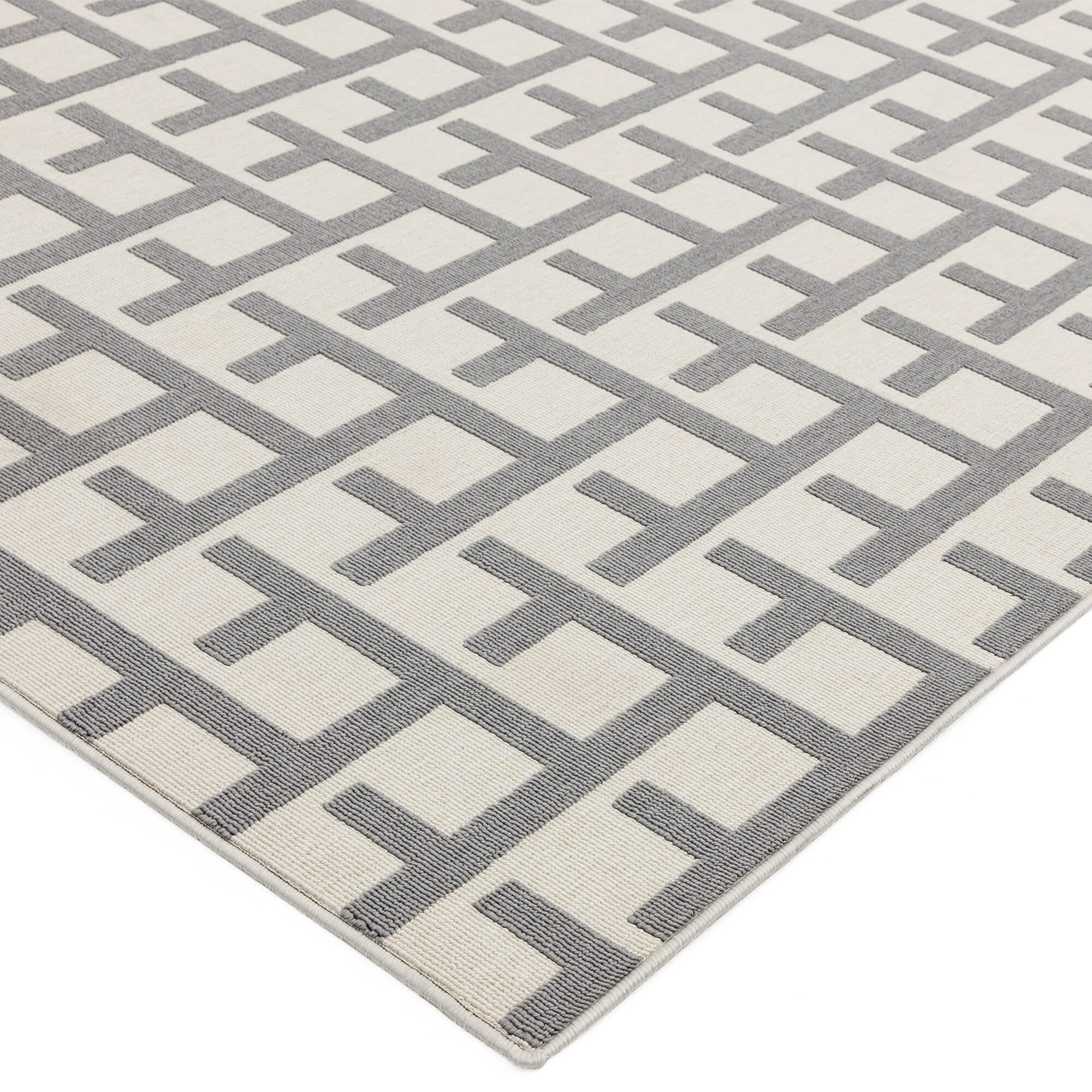 Alfombra Antibes Blanco/Gris Cuadrícula Interior/Exterior AN03  
