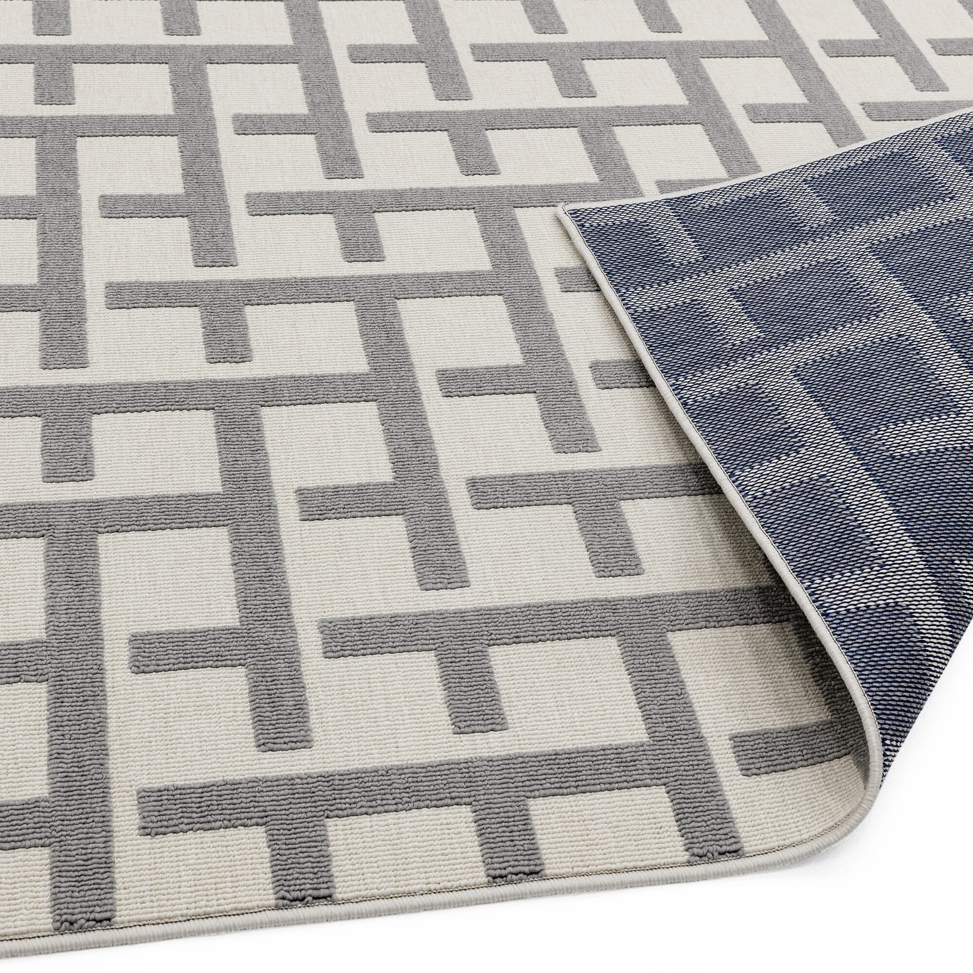 Alfombra Antibes Blanco/Gris Cuadrícula Interior/Exterior AN03  