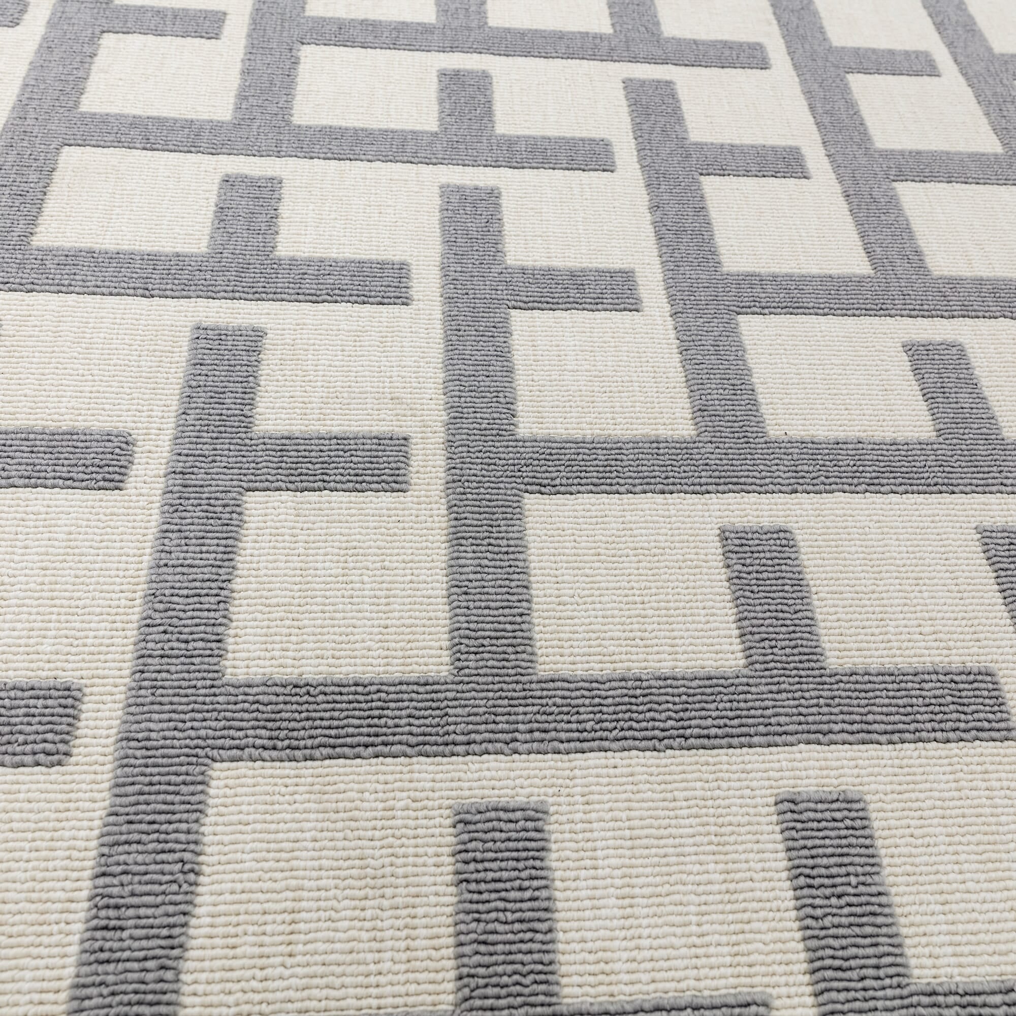 Alfombra Antibes Blanco/Gris Cuadrícula Interior/Exterior AN03  