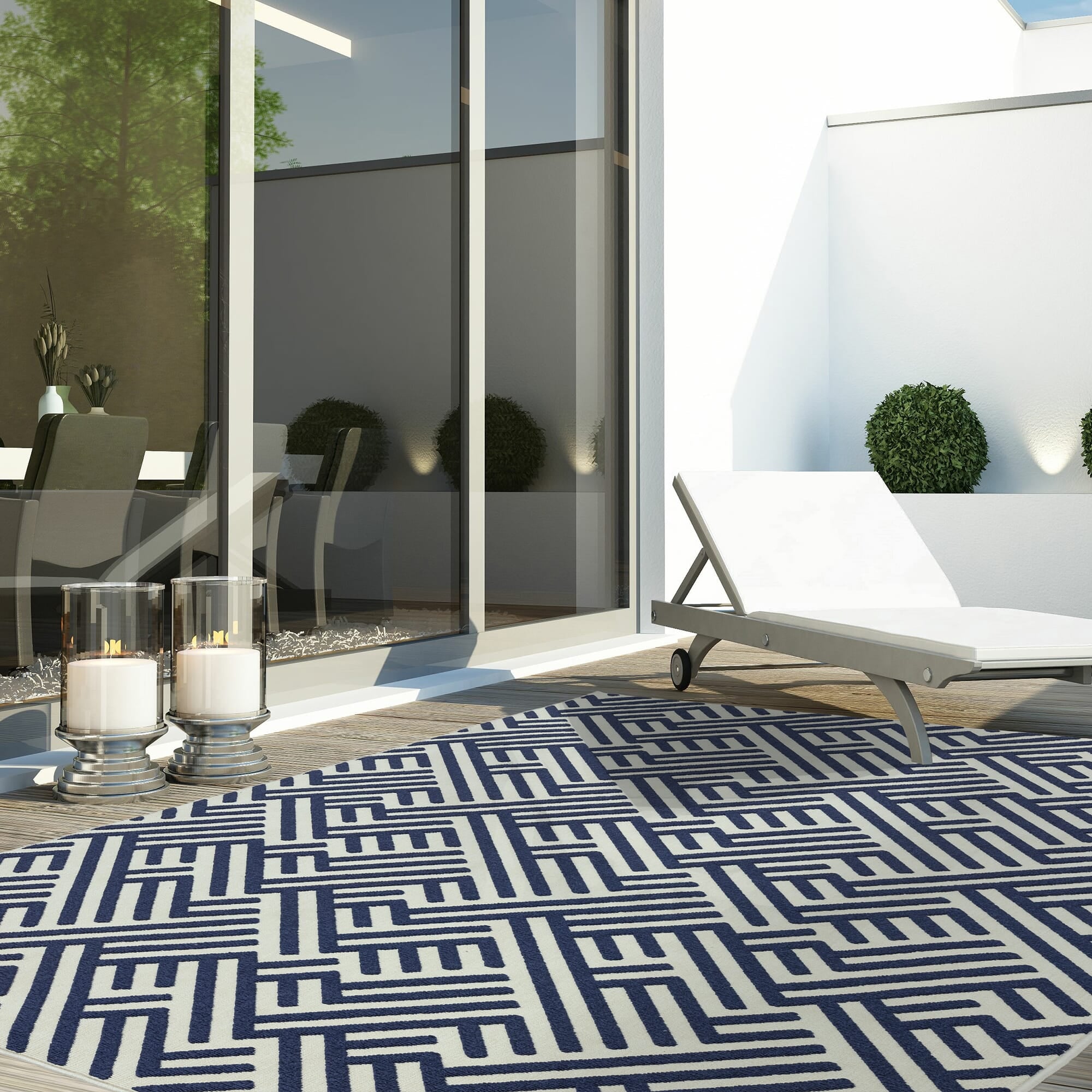 Alfombra Antibes Azul/Blanco Lineal Interior/Exterior AN04  