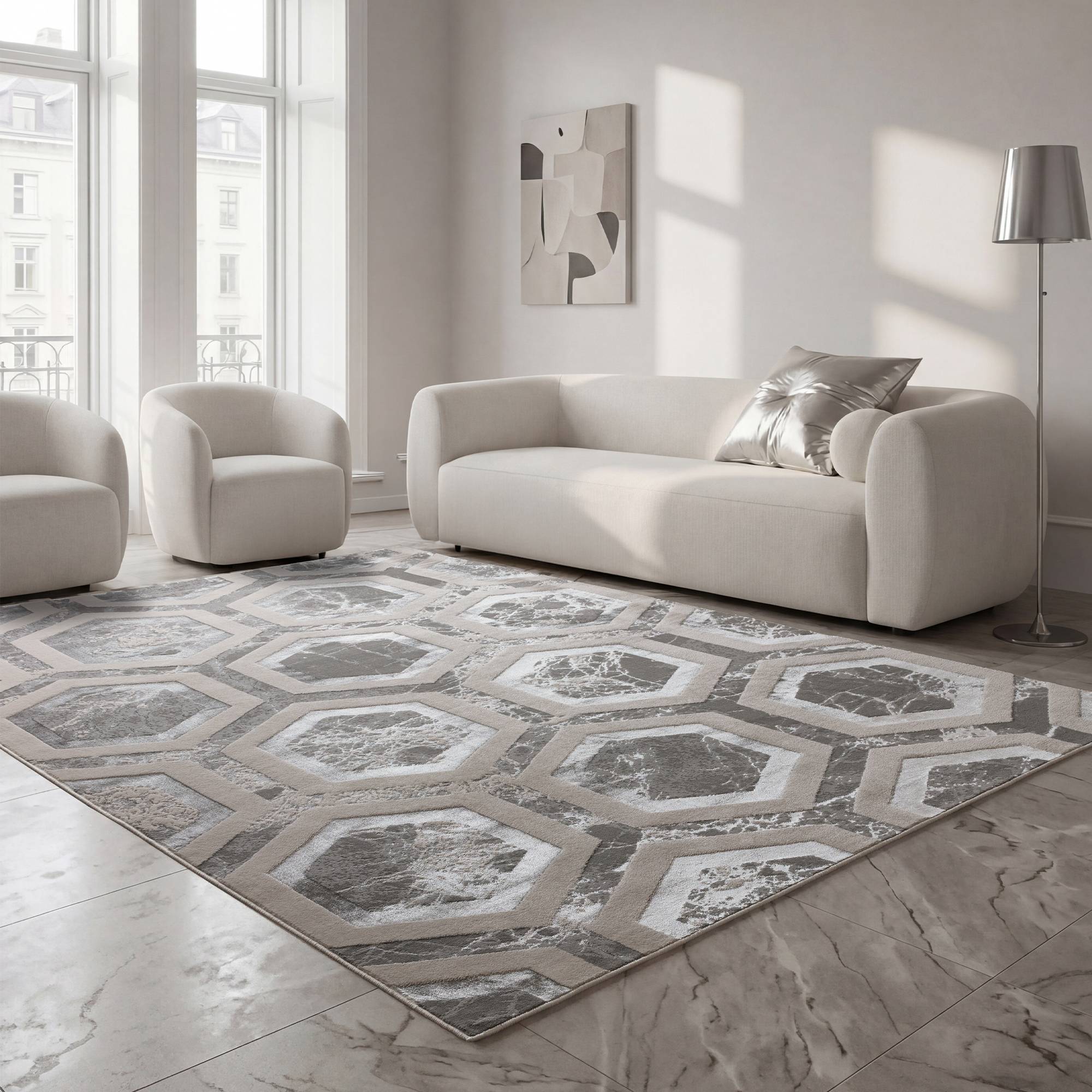 Aurora Crystal Metallic Silver Rug AU12
