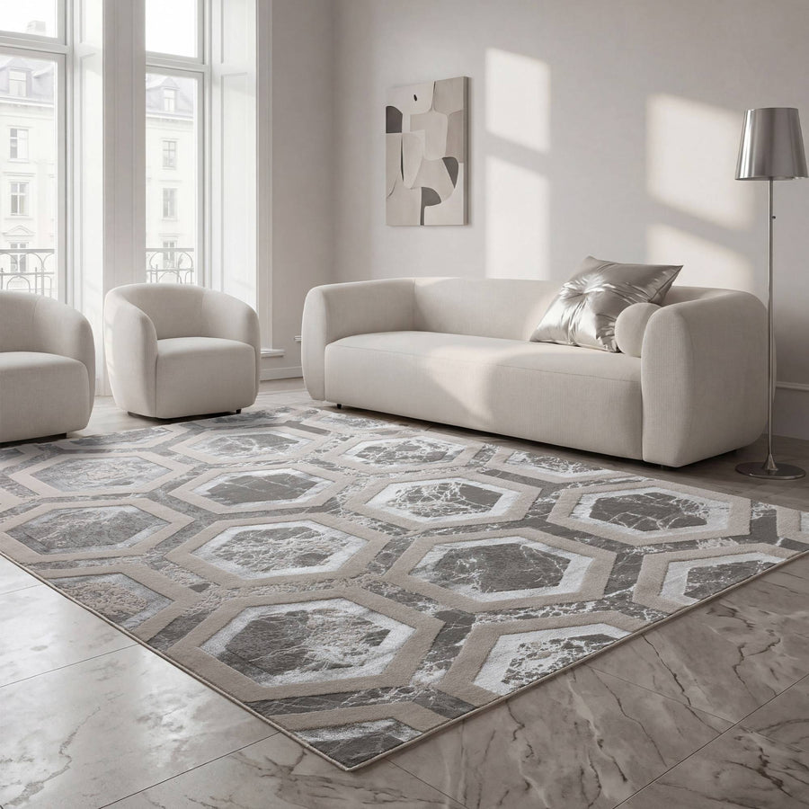 Aurora Crystal Metallic Silver Rug AU12