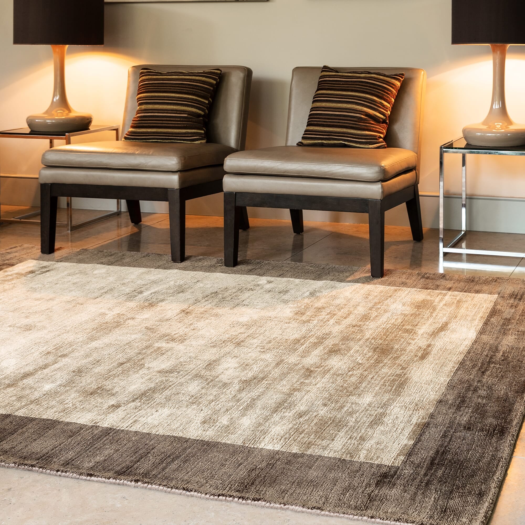 Blade Border Chocolate / Mocha Rug - Asiatic Carpets - London