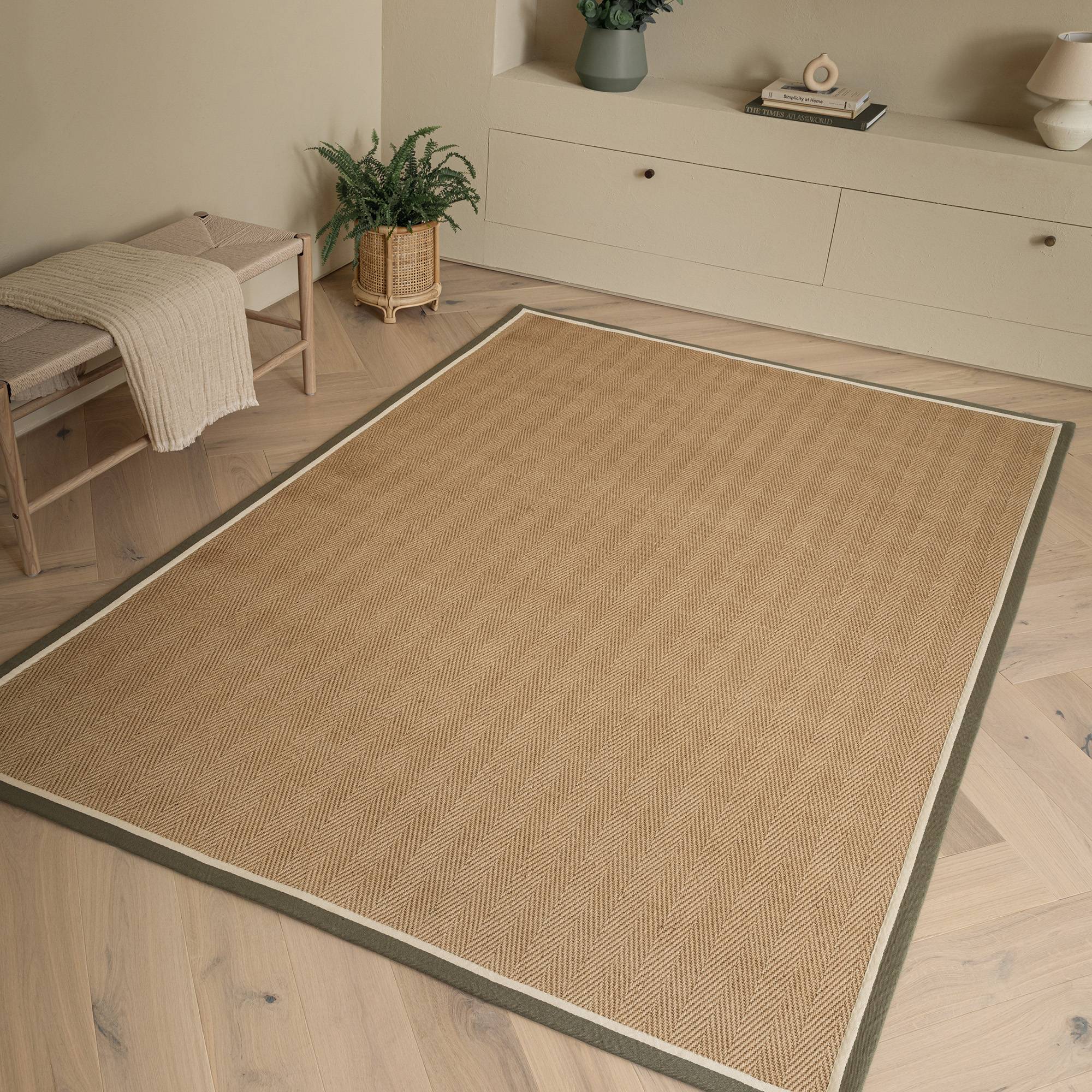 Alfombra Bordo Herringbone Khaki Cream