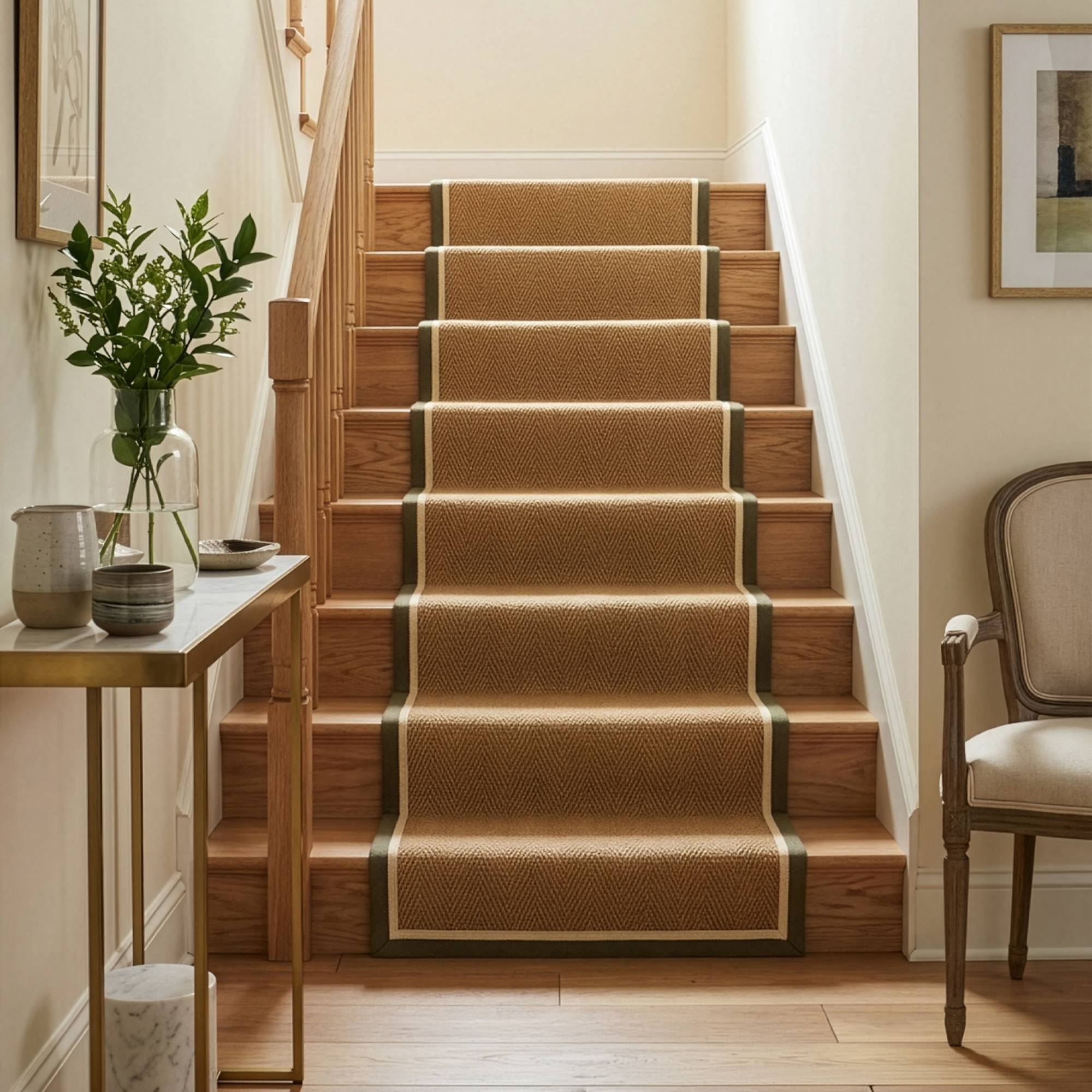 Alfombra Bordo Herringbone Khaki Cream