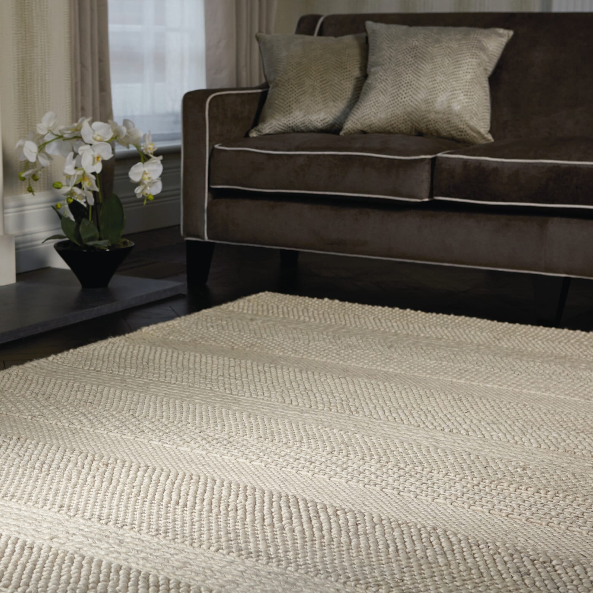 Alfombra Katherine Carnaby Coast Crema Rayas Lana Hilada a Mano CS06