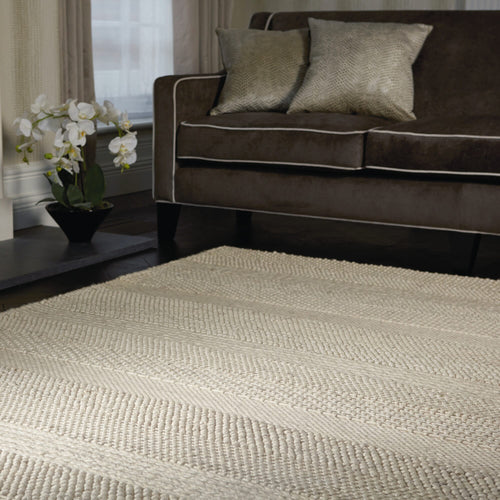 Katherine Carnaby Coast Cream Stripe Hand Spun Wool Rug CS06
