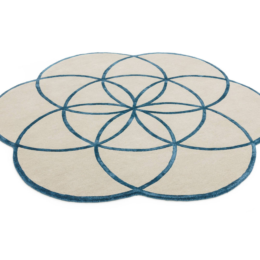 Lotus Blue Floral Shaped Rug