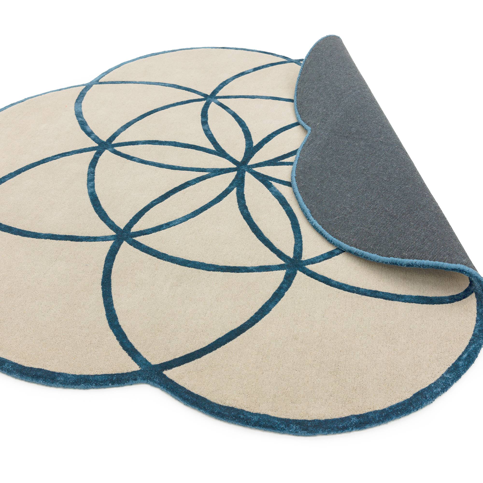 Lotus Blue Floral Shaped Rug