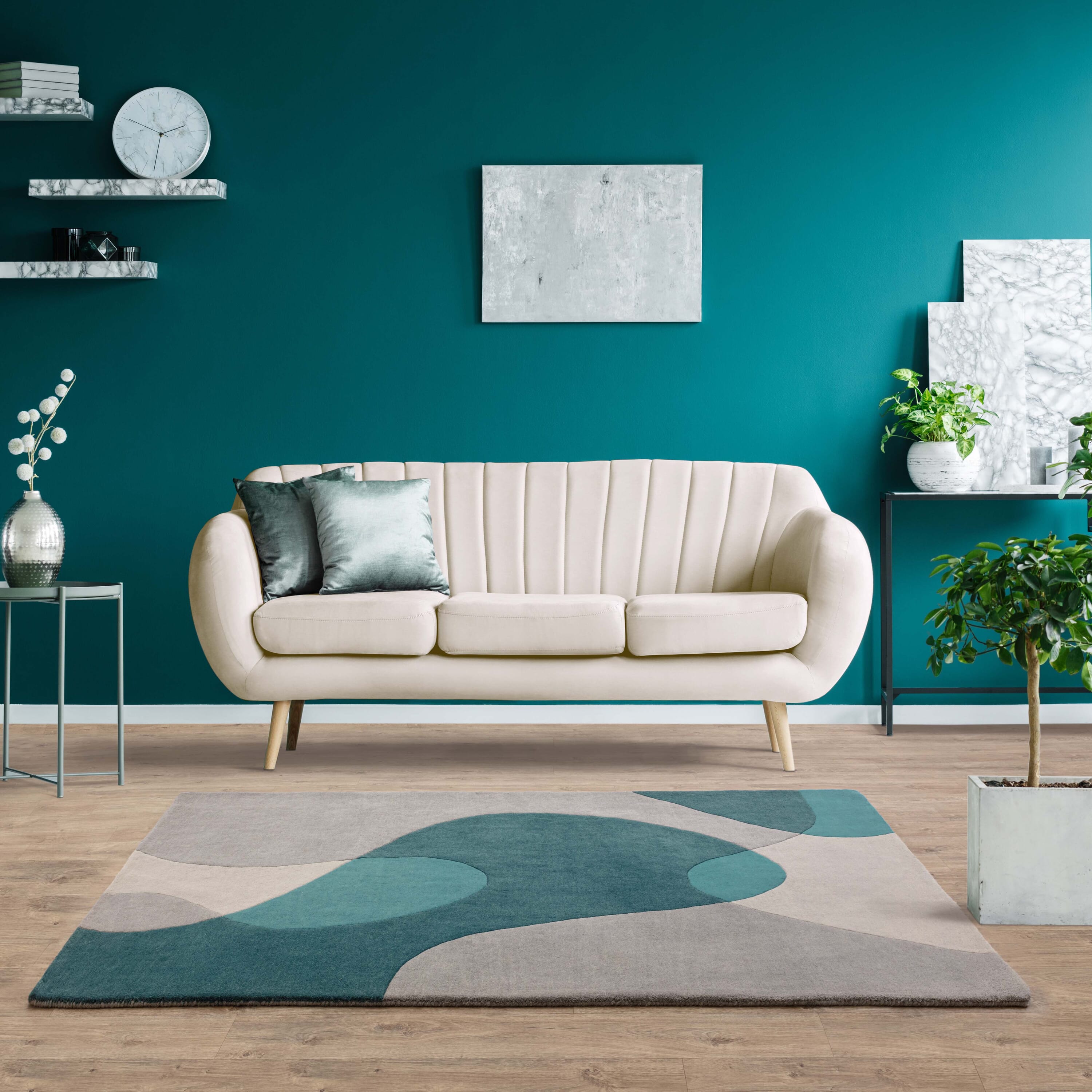 Alfombra de lana Matrix Arc Teal, hecha a mano MAX57