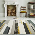 Alfombra de lana mostaza Matrix Rhombus, hecha a mano MAX62