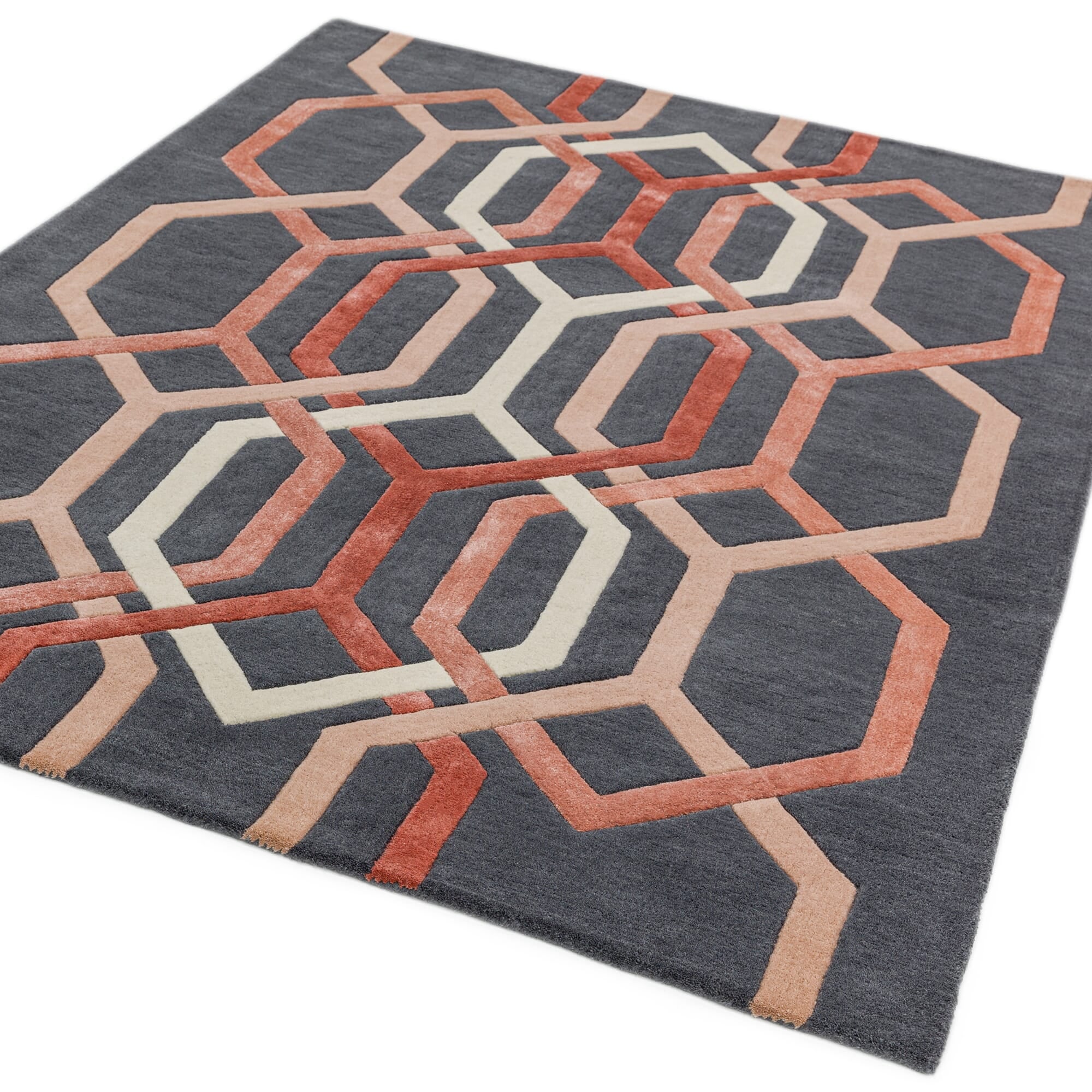 Matrix Hexagon Charcoal Hand Tufted Wool Rug MAX66
