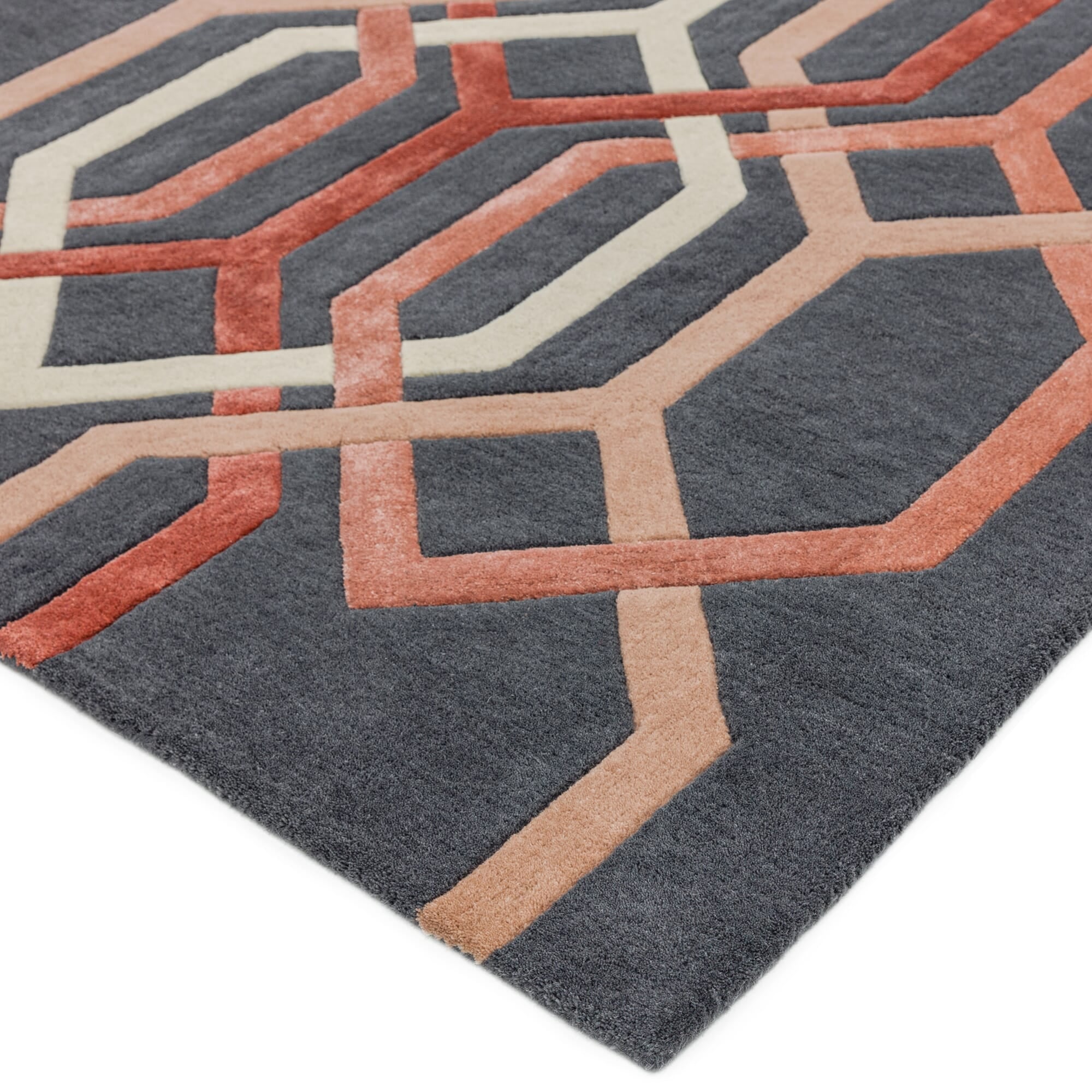 Matrix Hexagon Charcoal Hand Tufted Wool Rug MAX66