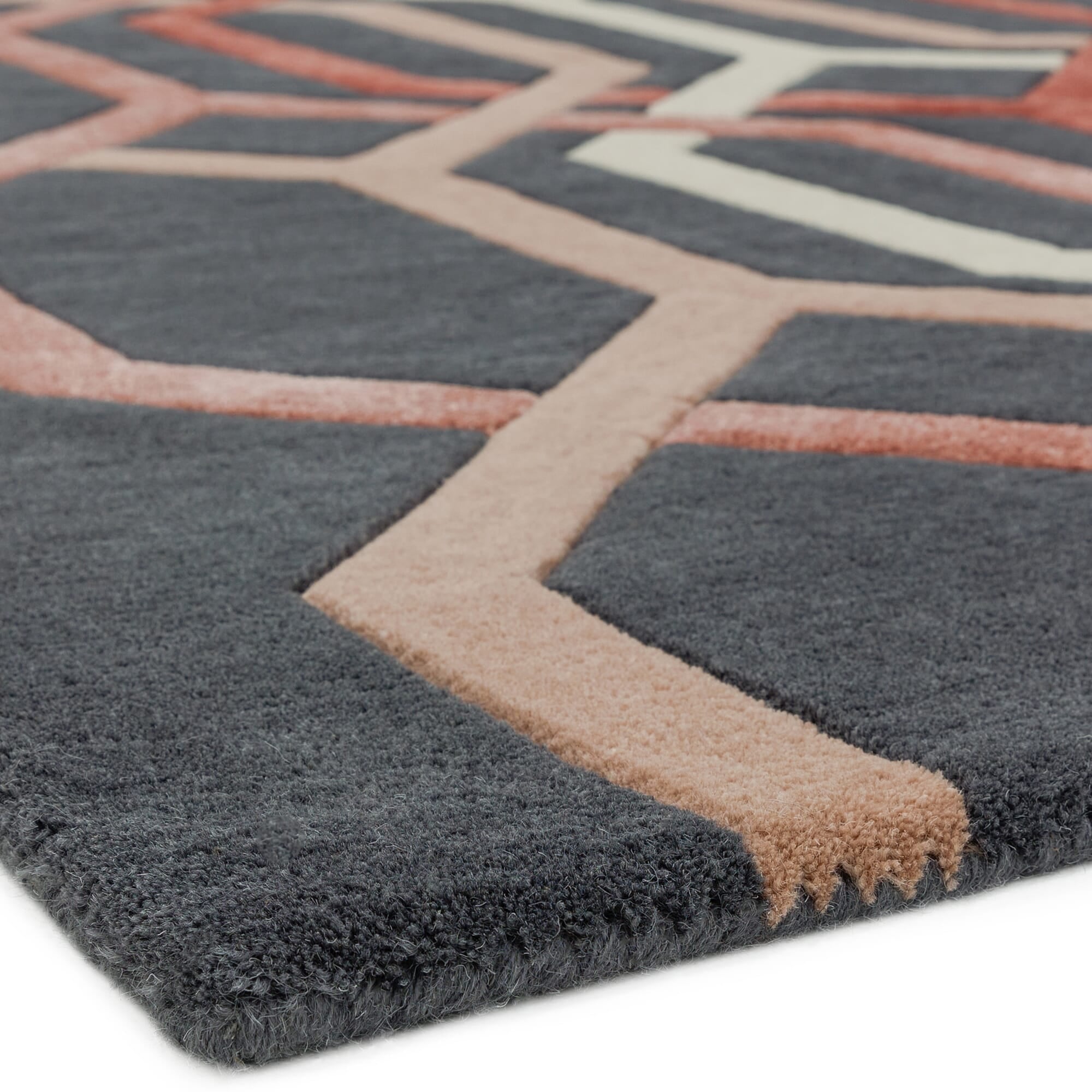 Matrix Hexagon Charcoal Hand Tufted Wool Rug MAX66