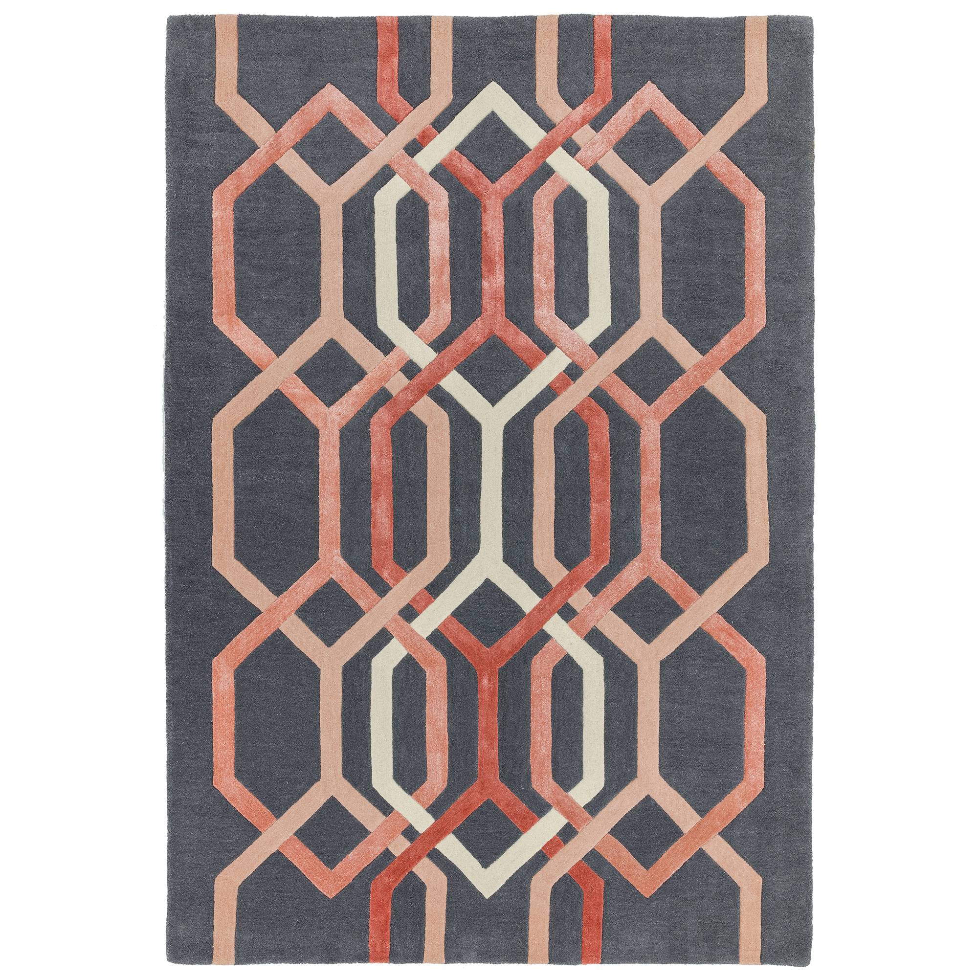 Matrix Hexagon Charcoal Hand Tufted Wool Rug MAX66