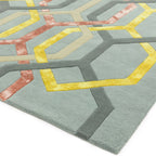 Alfombra de lana Matrix Hexagon plateada, hecha a mano MAX67
