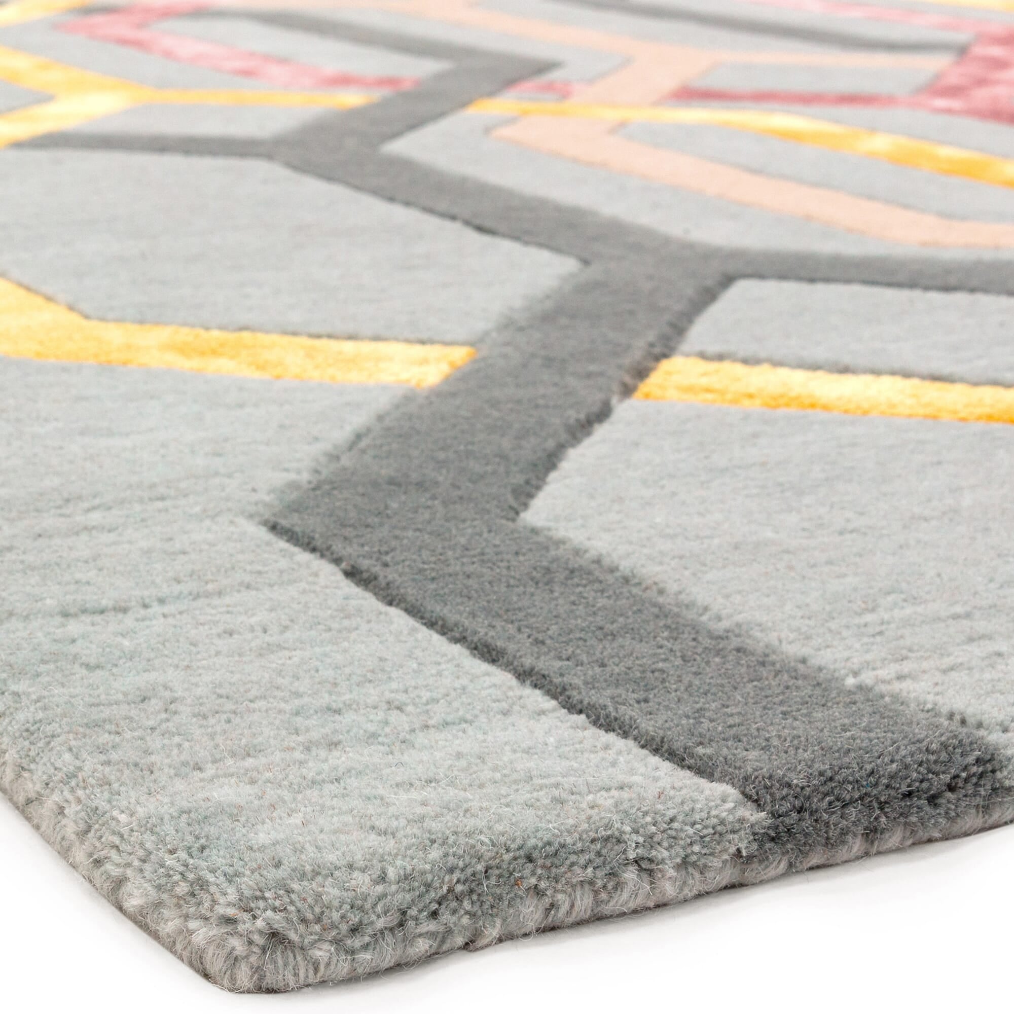 Alfombra de lana Matrix Hexagon plateada, hecha a mano MAX67