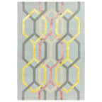 Alfombra de lana Matrix Hexagon plateada, hecha a mano MAX67