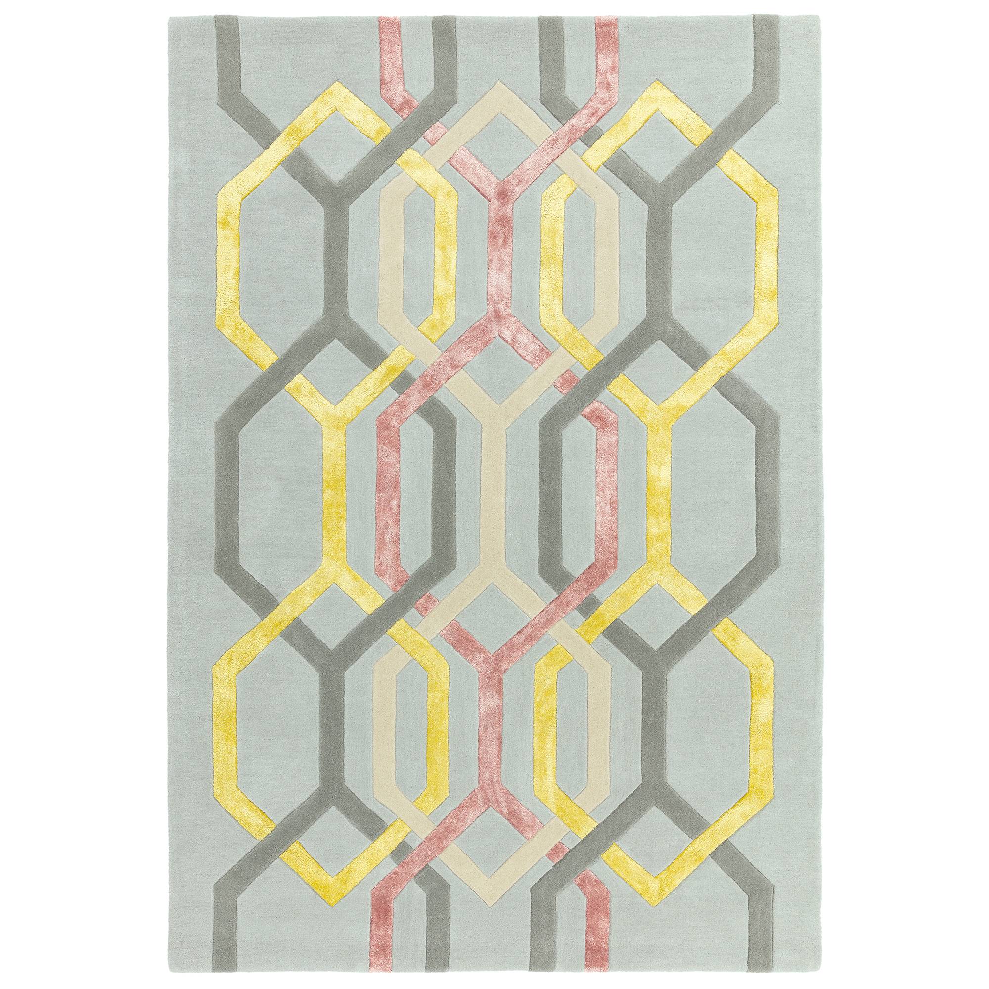 Alfombra de lana Matrix Hexagon plateada, hecha a mano MAX67