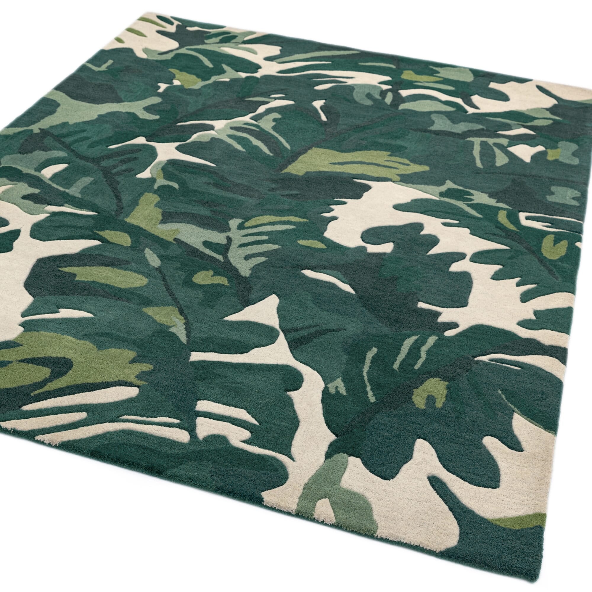 Alfombra de lana Matrix Palm verde, hecha a mano MAX73