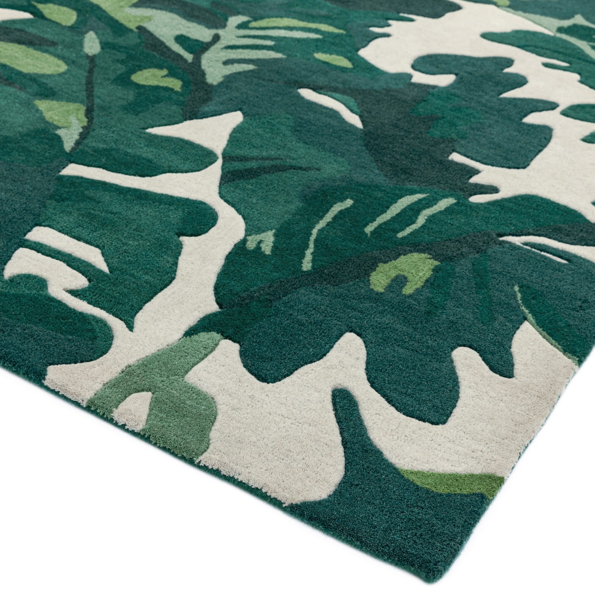 Alfombra de lana Matrix Palm verde, hecha a mano MAX73