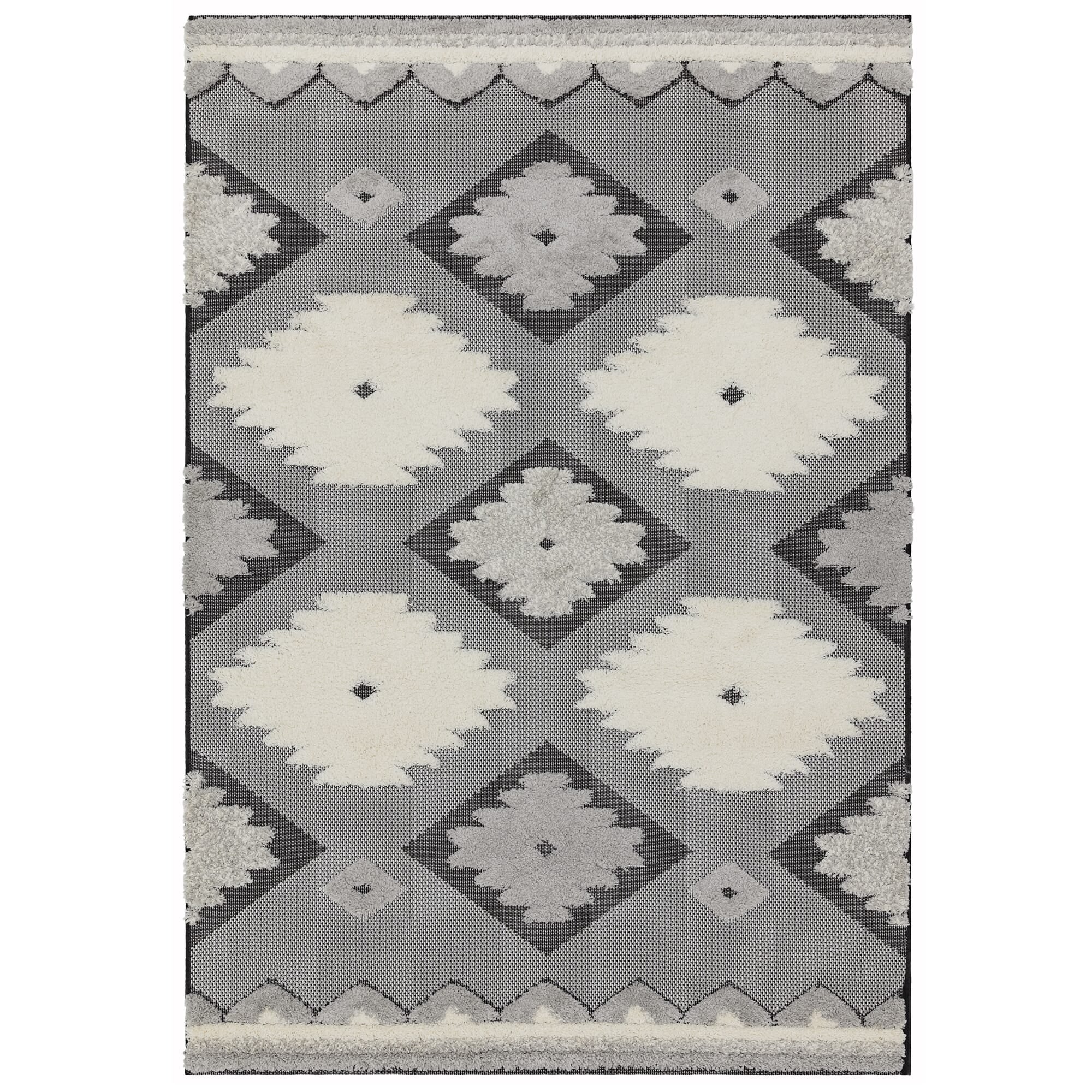 Alfombra tribal Monty negro/crema para interior/exterior MN01