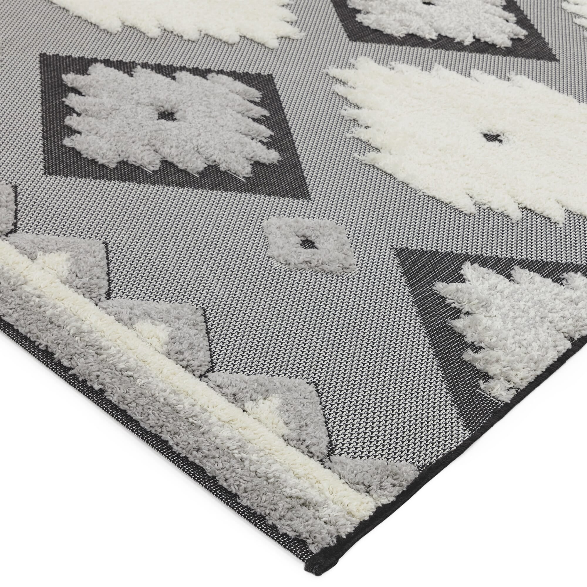 Alfombra tribal Monty negro/crema para interior/exterior MN01