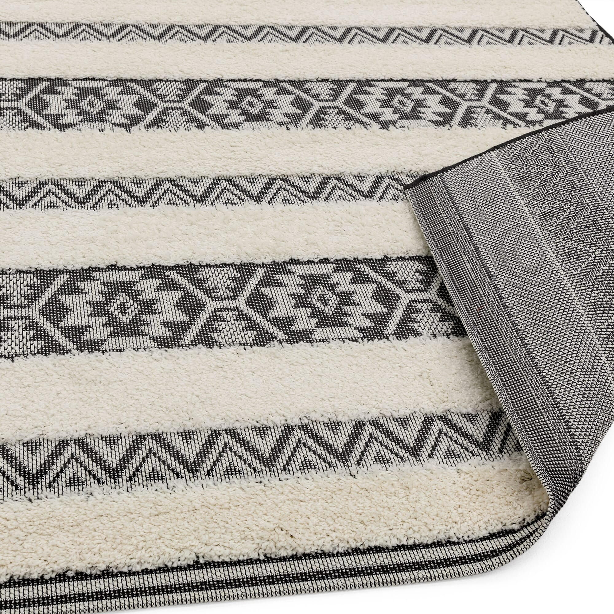 Alfombra de rayas Monty negro/crema para interior/exterior MN03